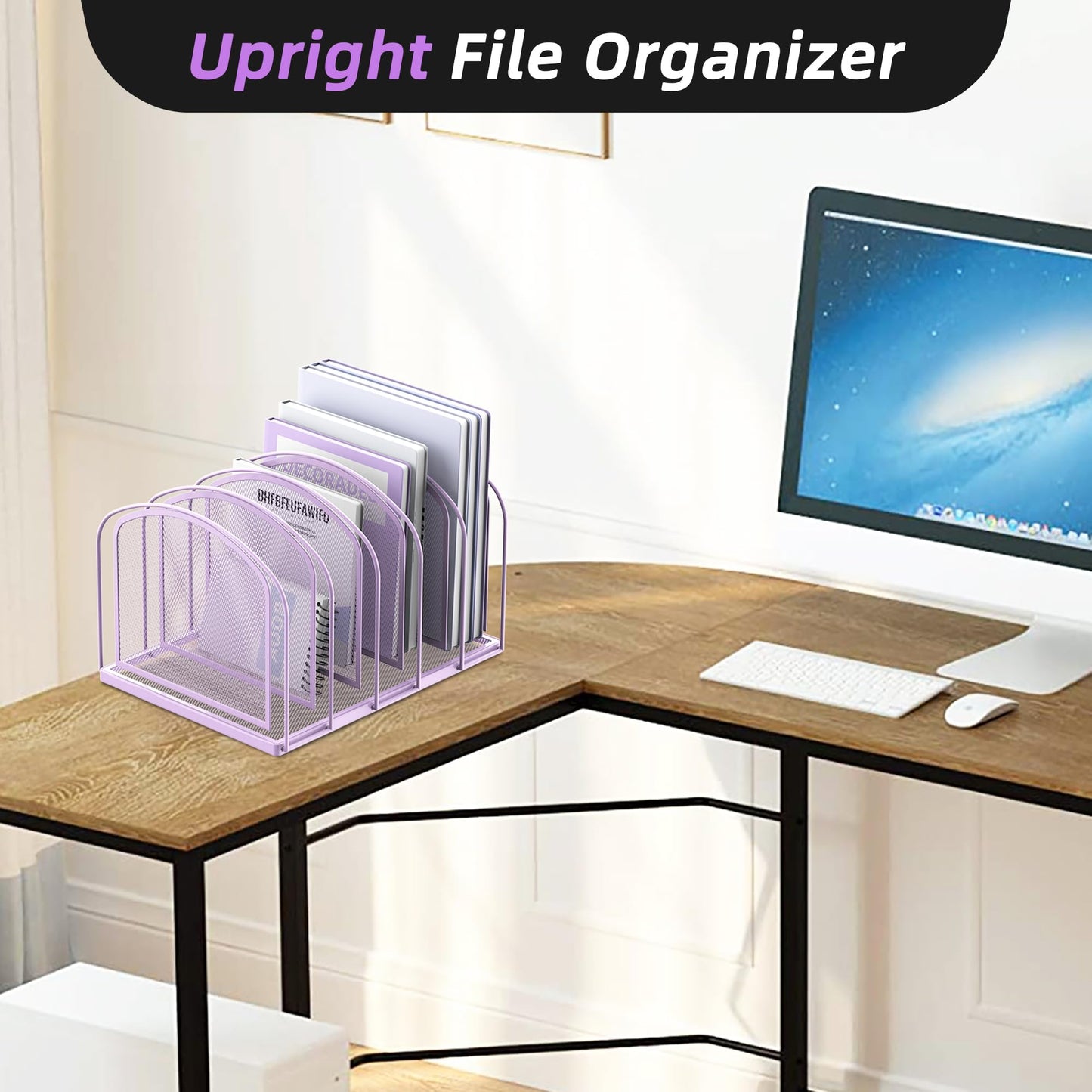 SUPEASY File Organizer 5-Section Mesh Desk Organizer, Upright File Organizer Desktop Organizer File