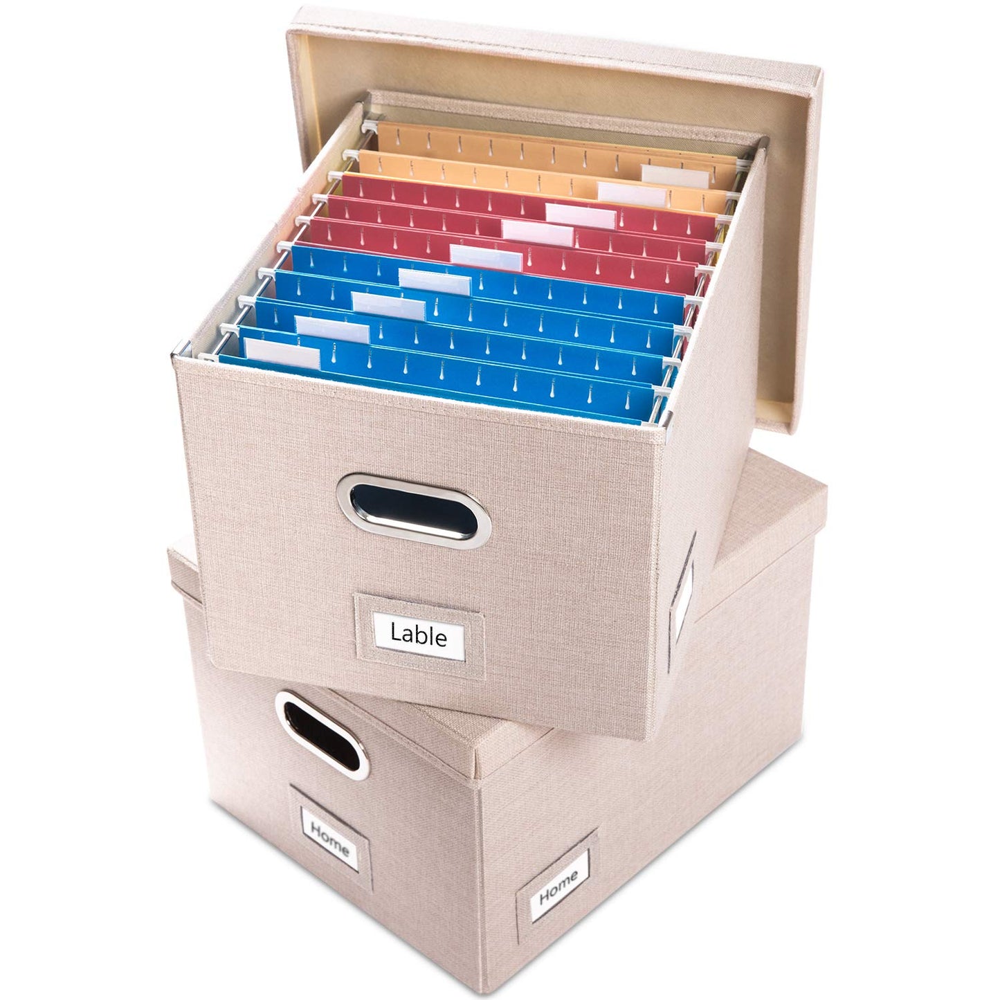 PRANDOM File Organizer Box - Set of 2 Collapsible Decorative Linen Filing Storage Hanging File