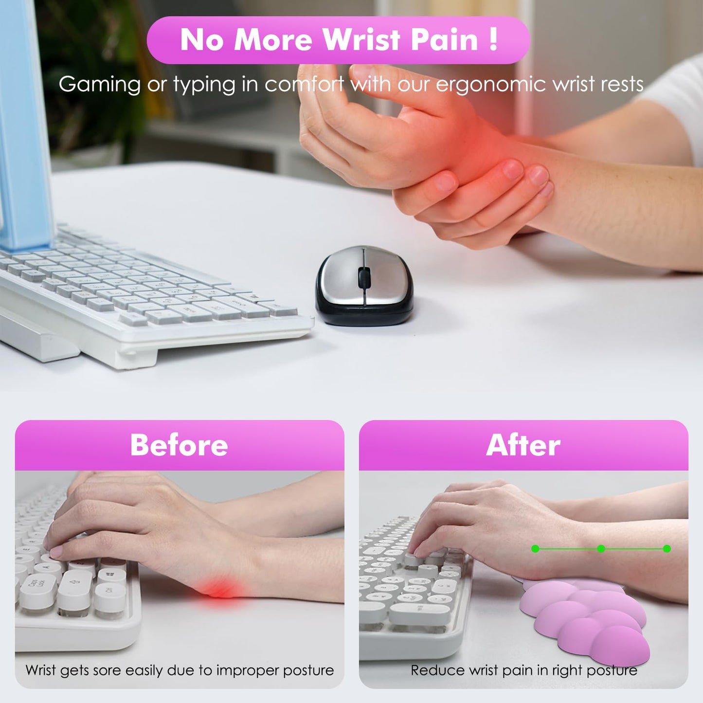 Moko Cloud Wrist Rest for Keyboard and Mouse with Mouse Pad, Pink