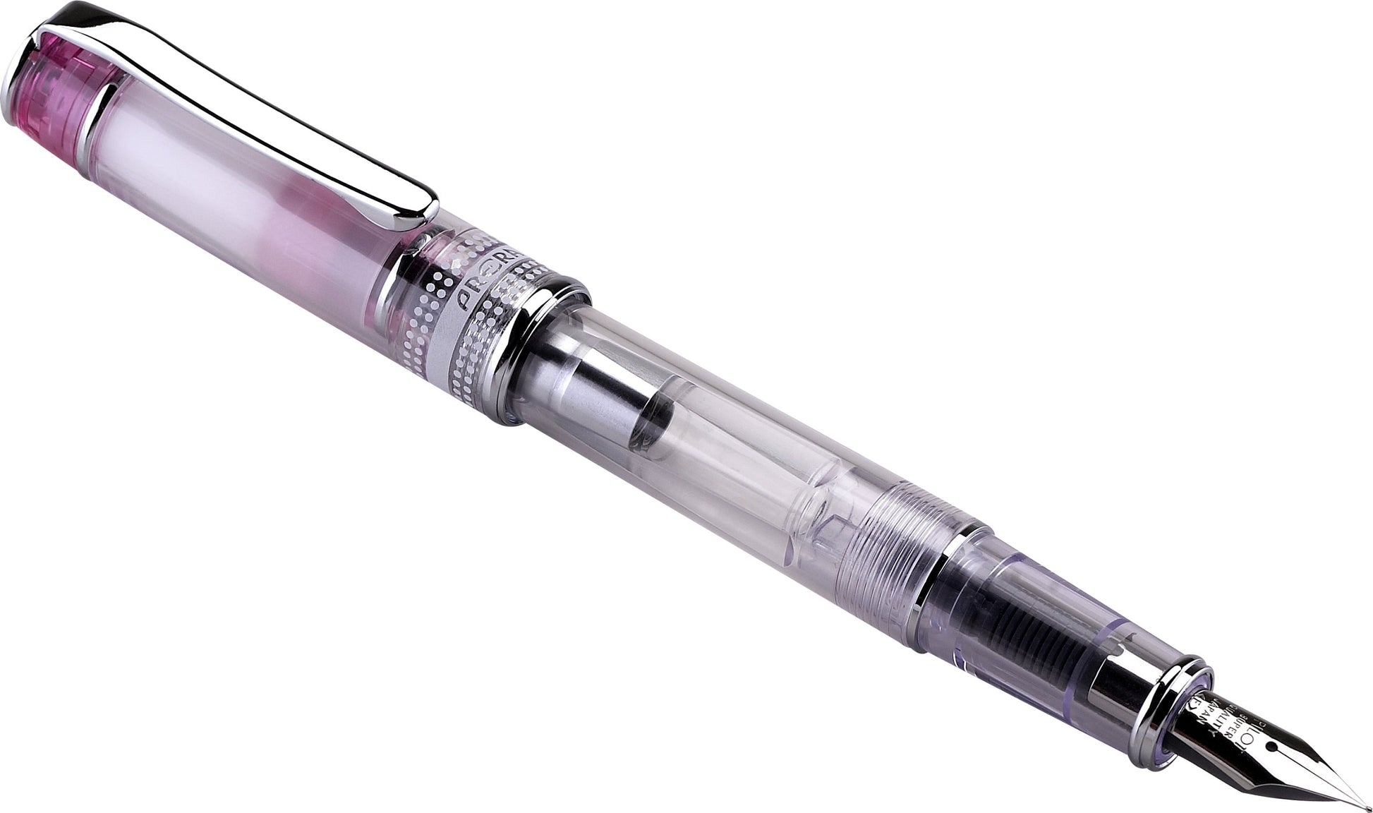 PILOT Prera Fountain Pen, Clear Barrel with Pink/Silver Accents, Fine Nib (60827)