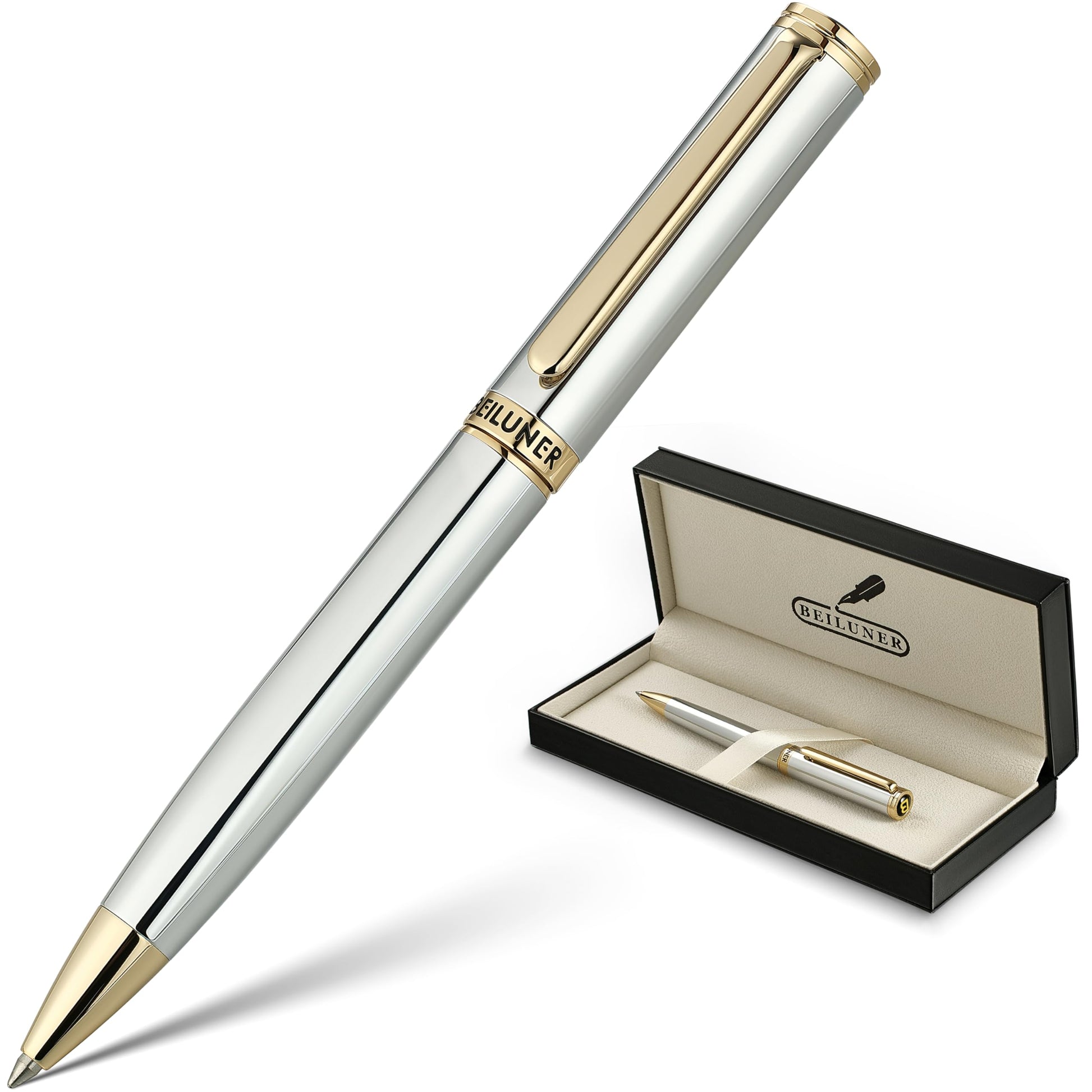 BEILUNER Silver Gold Gel Pen - Luxury Featuring sophisticated chrome finishes, with 24K Gold