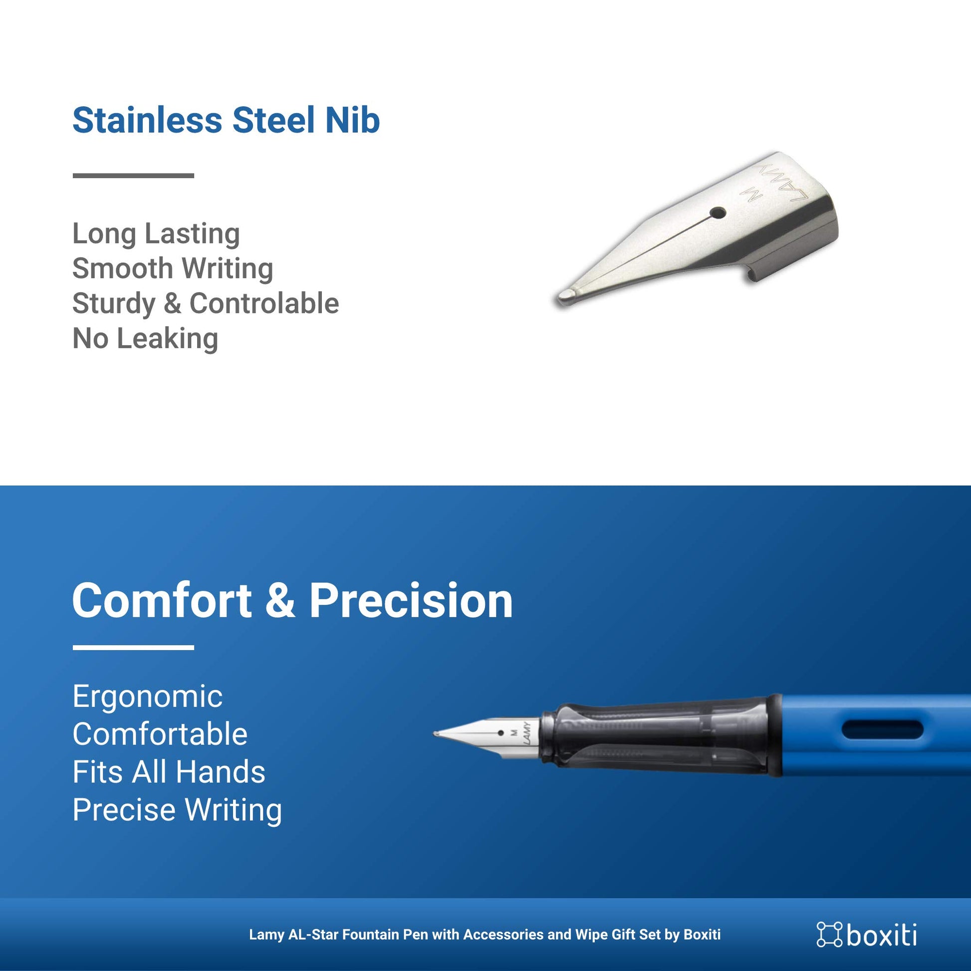 Lamy AL- Star Pen | Ocean Blue | Medium Nib | 5 Black Ink Cartridges, Z28 Converter and Wipe