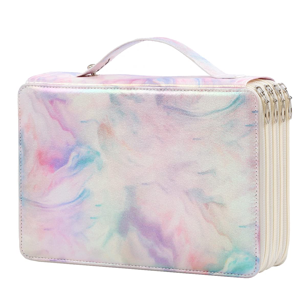 Lbxgap 200 Slots Pencil Case 4-Layer Zipped Holder w/Handle