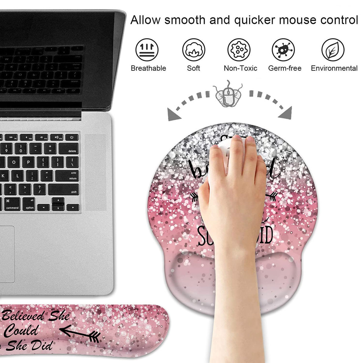 Keyboard Wrist Rest and Mouse Pad Wrist Support Set with Coasters, She Believed She Could So She