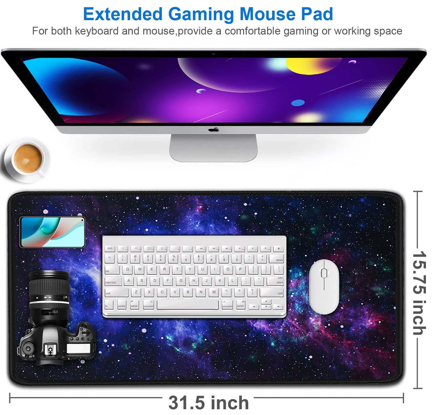 Large Mouse Pad, 31.5x15.7 inch Large Gaming Extended Computer Keyboard Mouse Mat, Water Resist