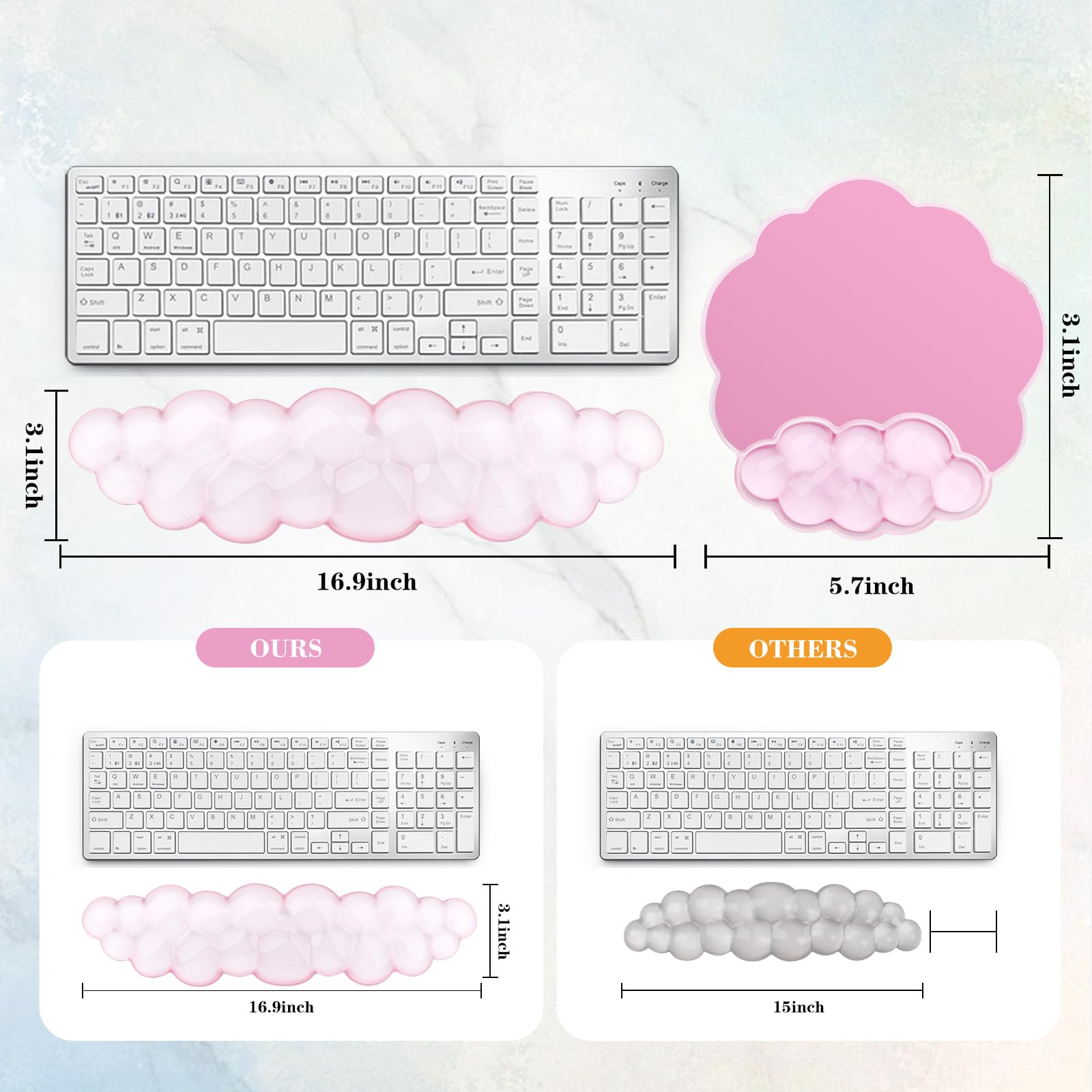 Gel Cloud Keyboard and Mouse Wrist Rest, Cute Wrist Support and Arm Support Rest for Typing Pain