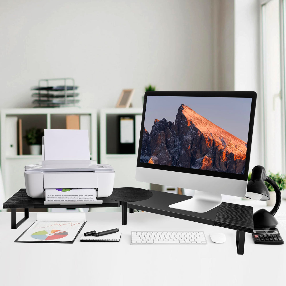Across-Star Dual-Monitor Stand for Desk - Large Adjustable Length and Angle Riser for 2 Monitors