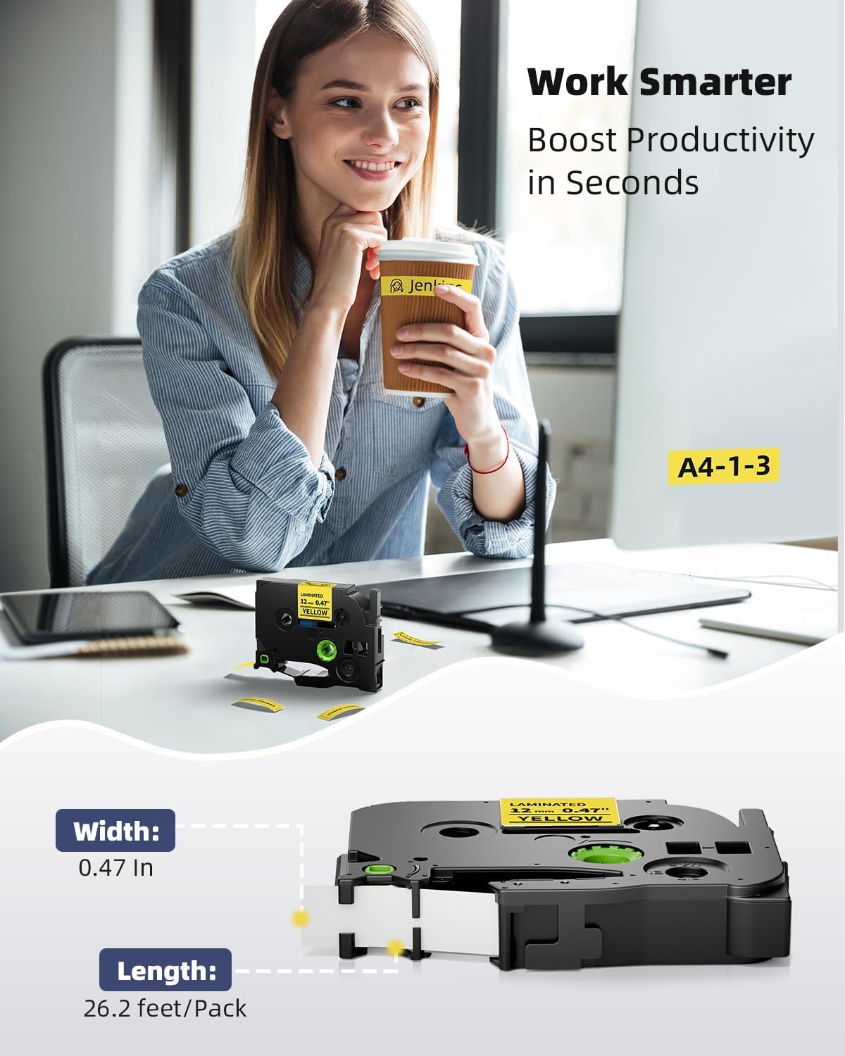 TZe-631 Black on Yellow Tape 12mm Compatible for Brother PTouch Label Maker