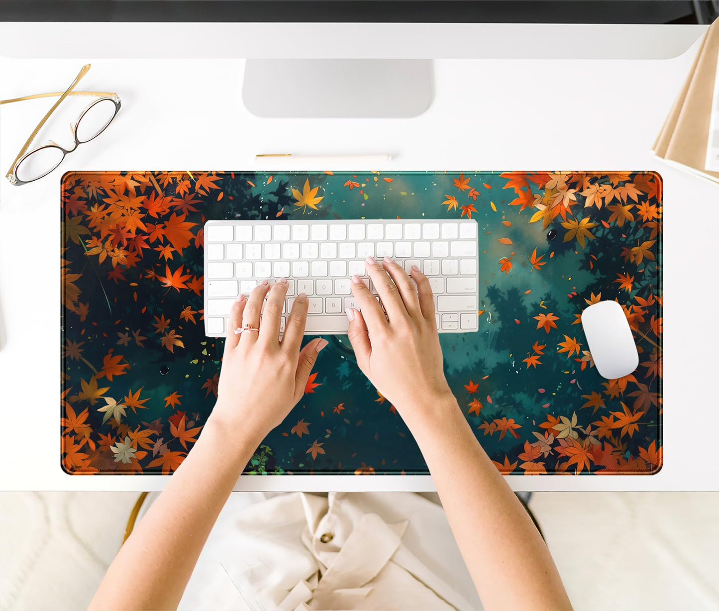 Maple Leaves Desk Mat Gaming Mouse Pad Large, Extended Desk Pad Full Desk Cover Mat, Fall Leaves