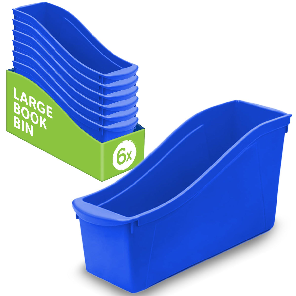 Storex Large Book Bin, Interlocking Plastic Organizer for Home, Office and Classroom, Blue