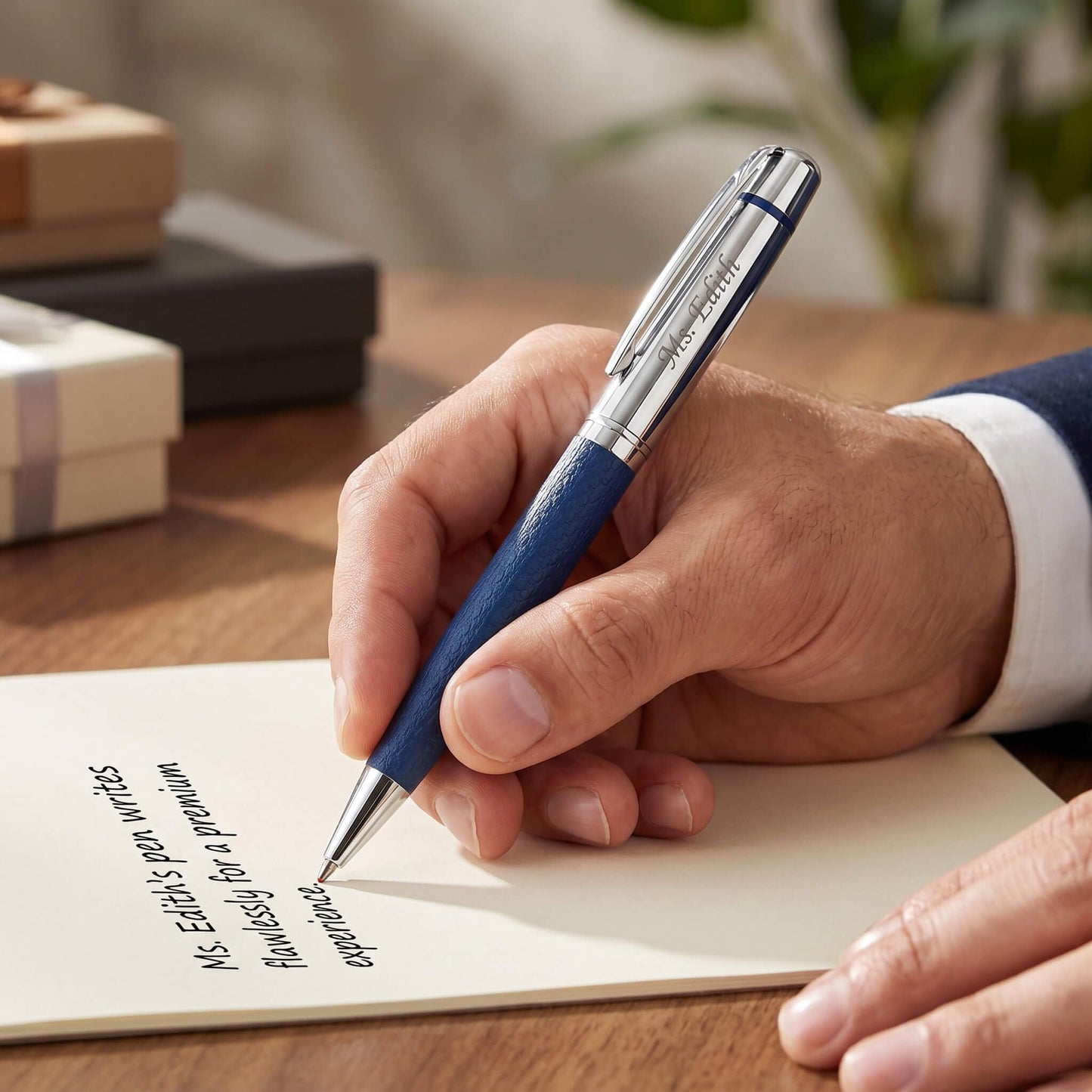 Ancolo Personalized Silver Chrome Ballpoint Pen- Luxury Pen with PU Leather