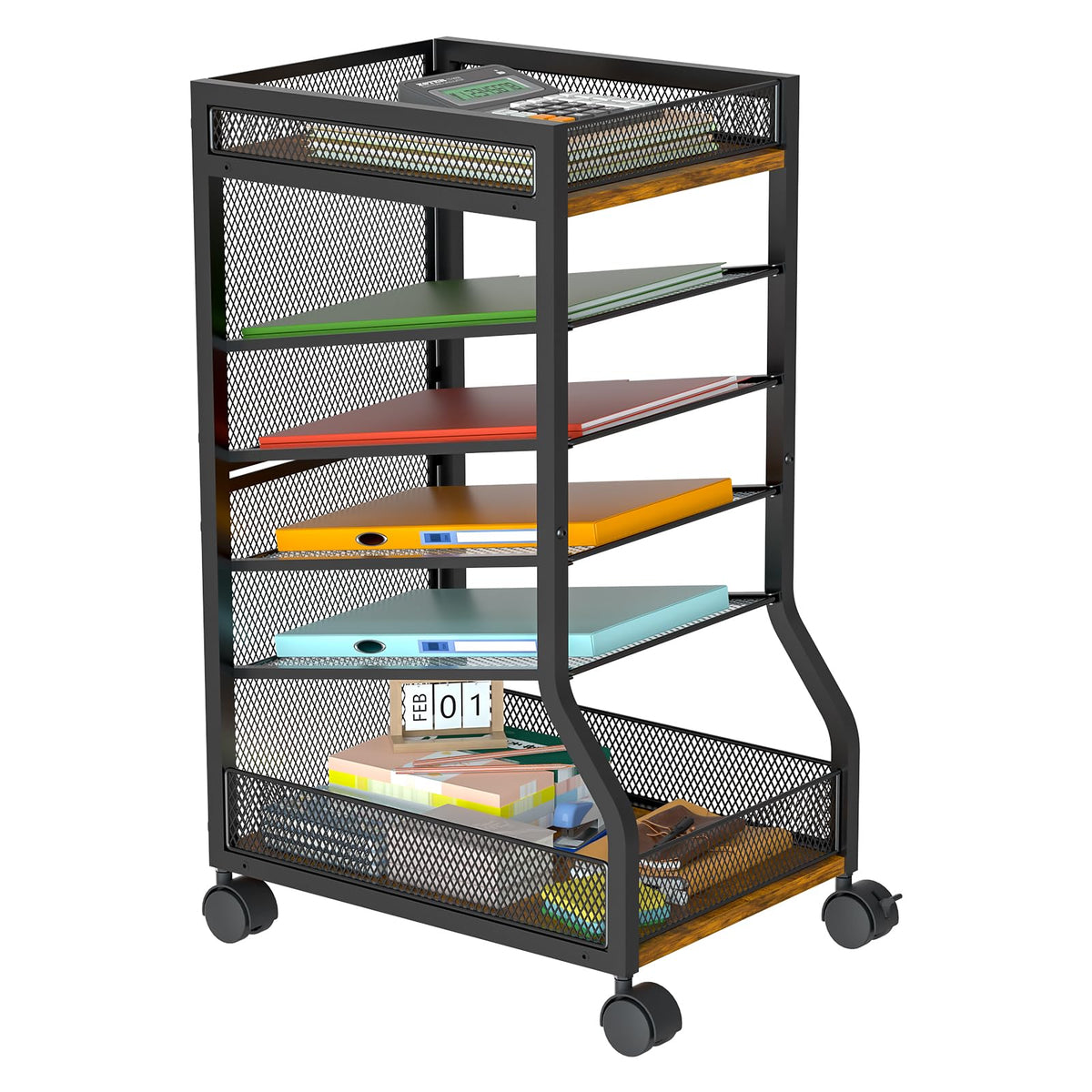 6-Tier Standing File Organizer, Rolling Under Desk Organizer for Office