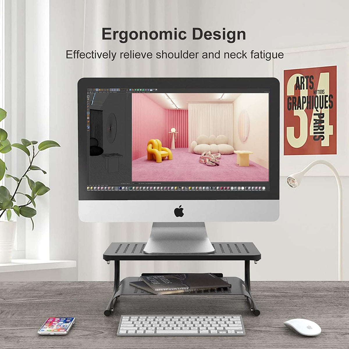 suptek Double-Deck Desk Monitor Stand Riser for Computer,Laptop,Printer, Notebook and All Flat
