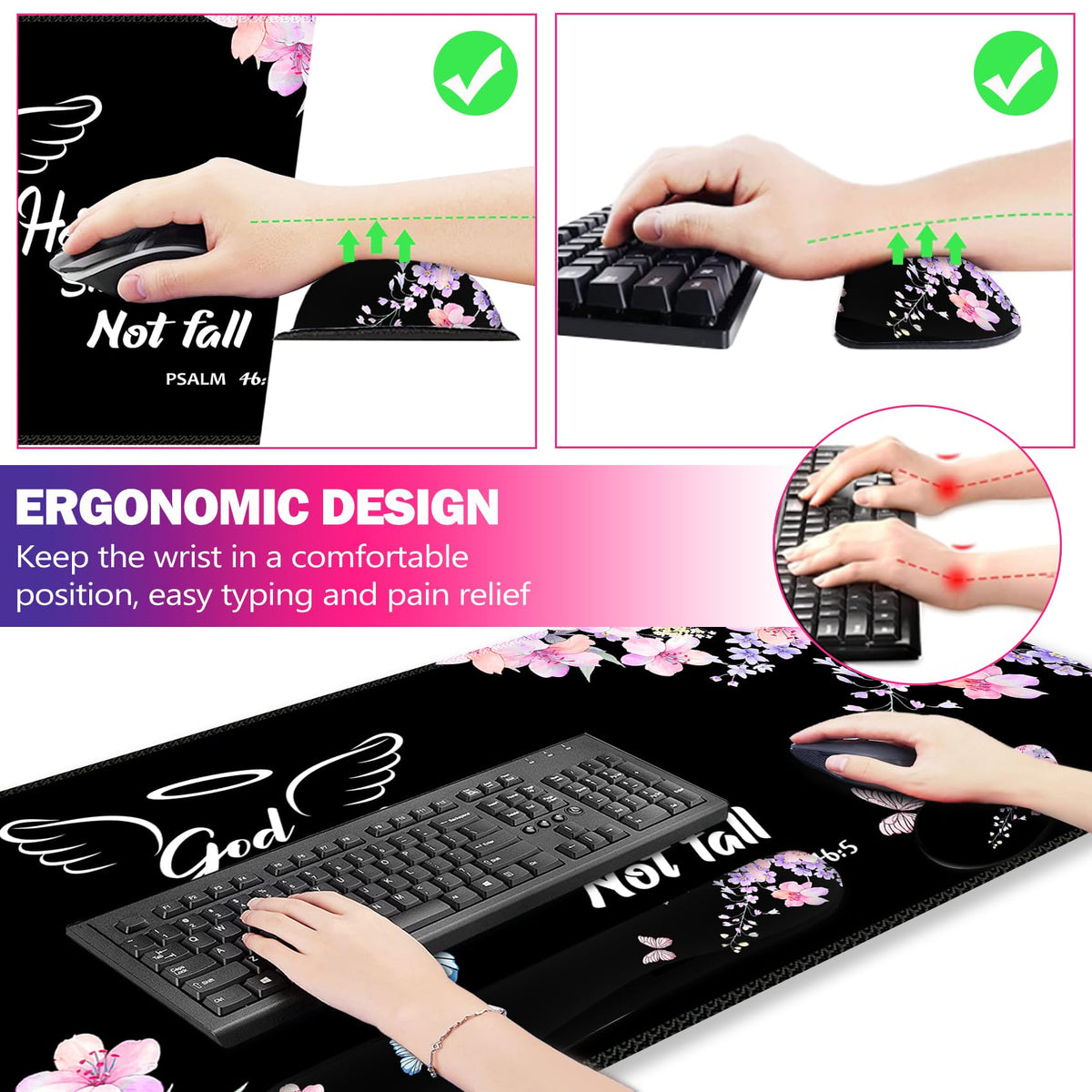 ARTSO Large Mouse Pad Keyboard Wrist Rest Support Combo, Memory Foam Wrist Pad, Extended Desk Mat