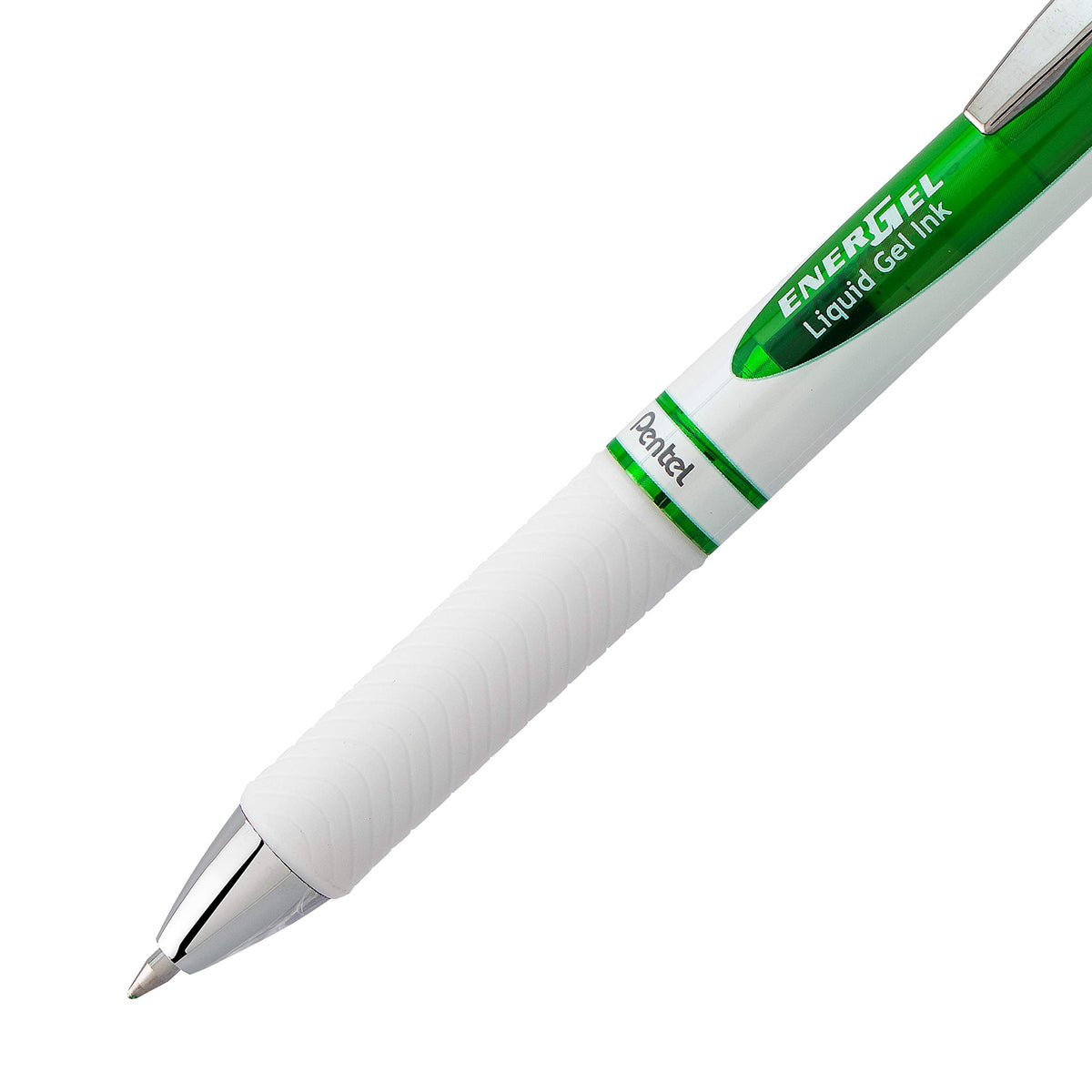 Pentel EnerGel Pearl Retractable Liquid Gel Pen, (0.7mm) Metal Tip, Medium Line, Lime Green Accent