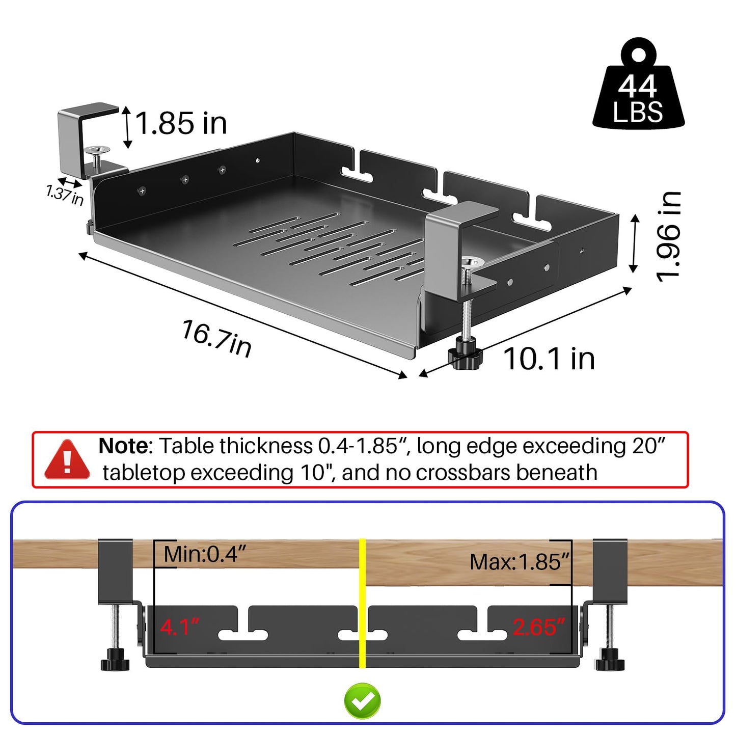 BYMECOST No Drill Under Desk Laptop Mount, Metal Under Desk Storage Shelf