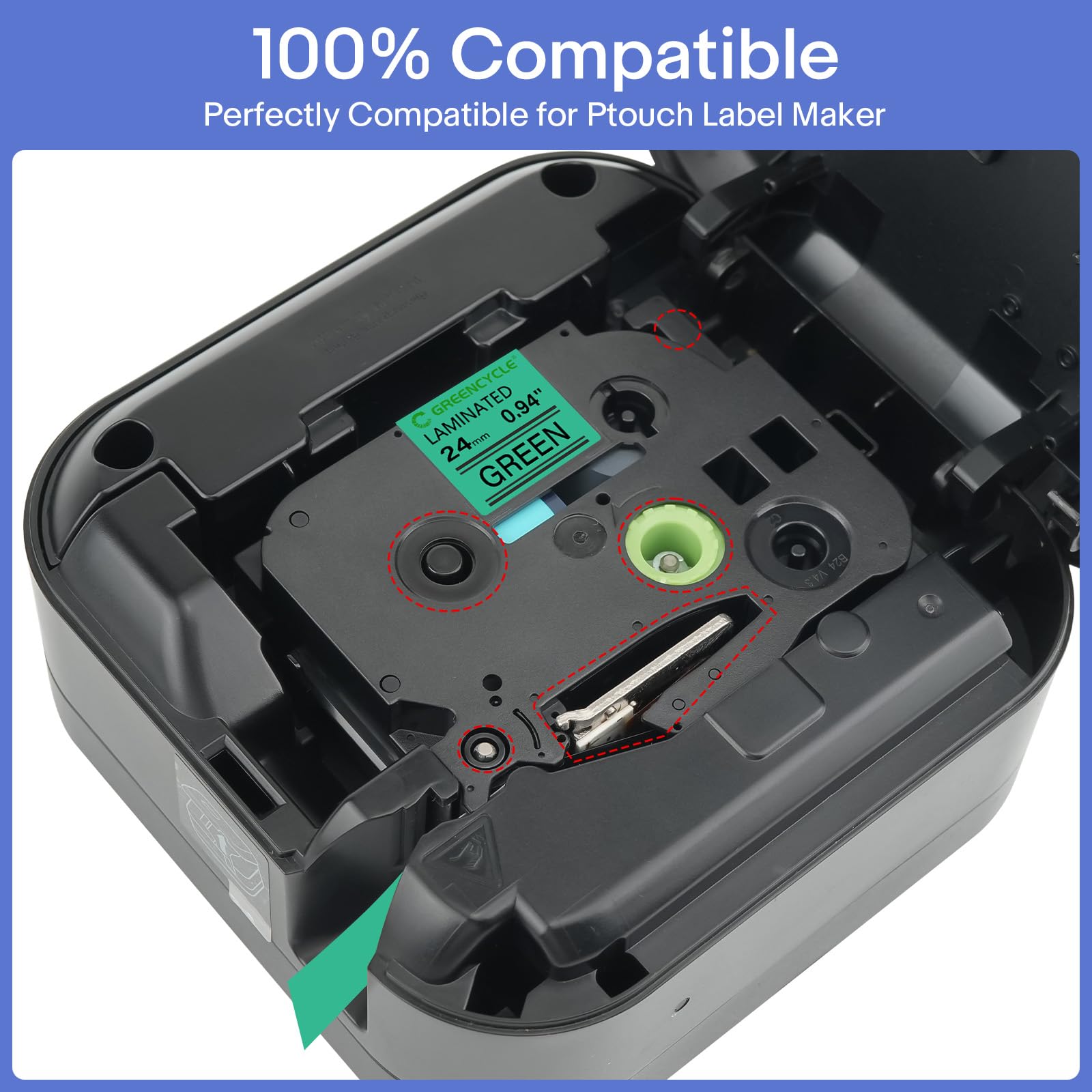 GREENCYCLE TZe-751 24mm Green Label Tape Compatible for Brother P-Touch TZ-751 TZe751 TZe TZ Tape