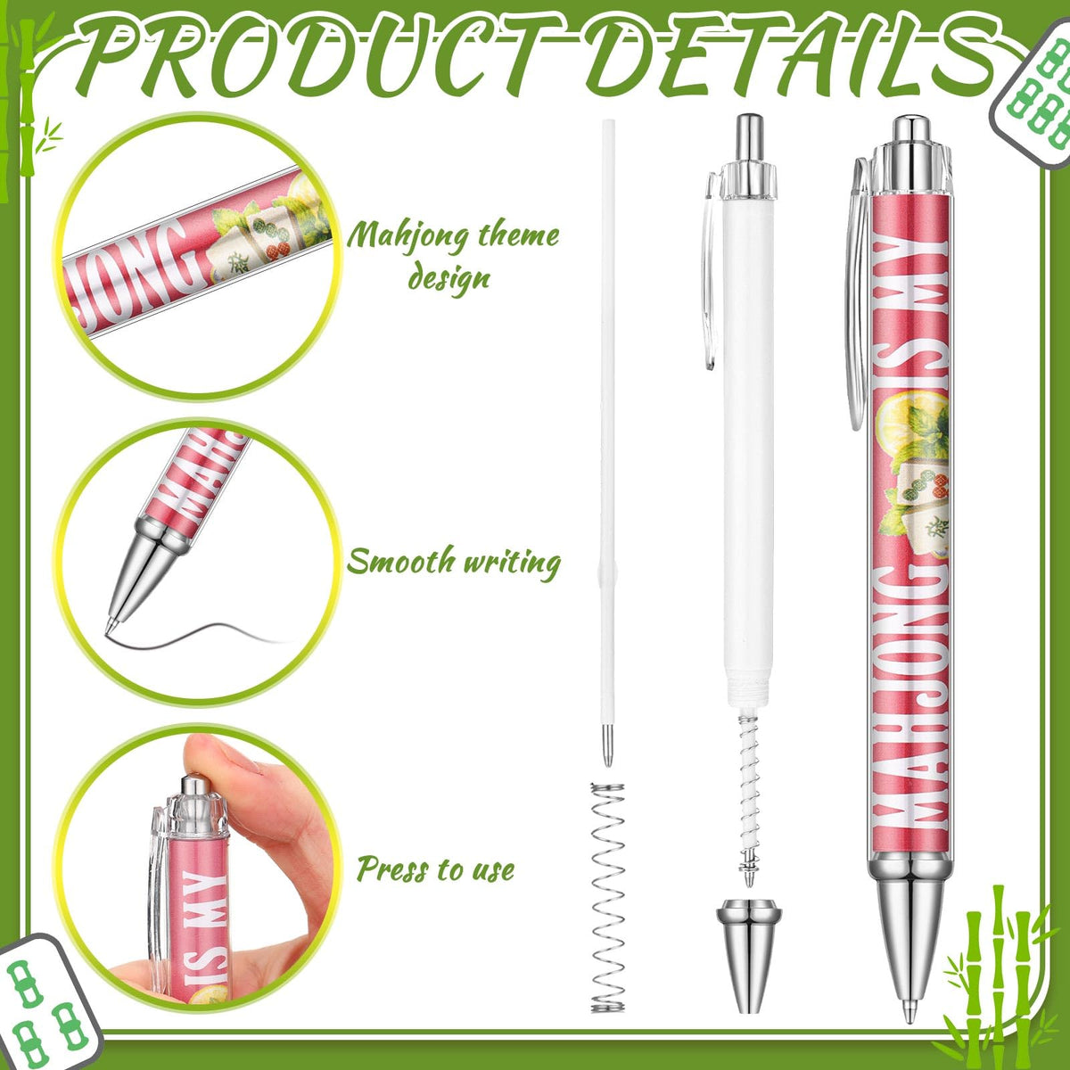Weekgrat 48 Pcs Mahjong Ballpoint Pens Gift Bulk for Women Chinese Black Ink Retractable Ballpoint