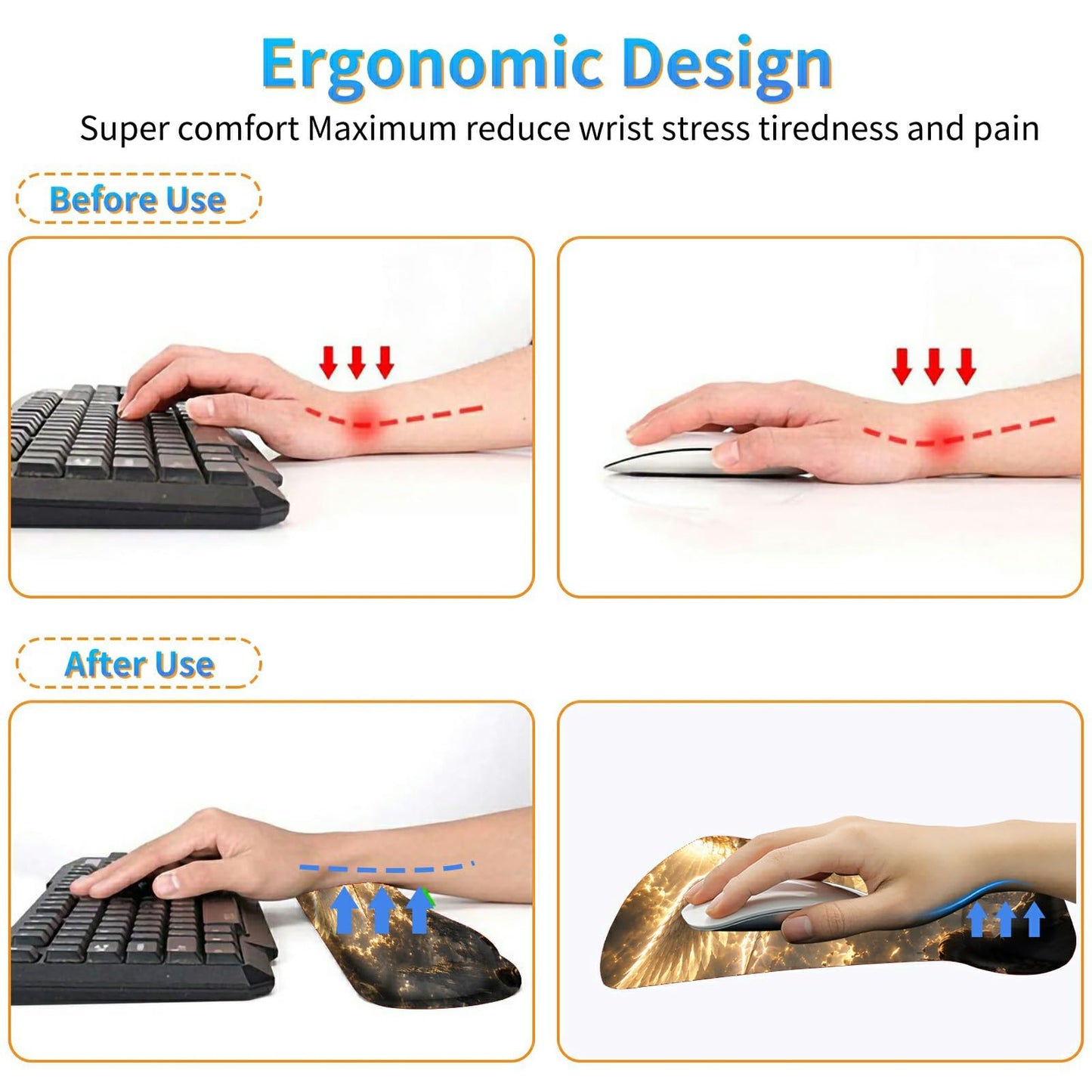 3-in-1 Ergonomic Memory Foam Keyboard Wrist Rest Pad Set, Girl Angel