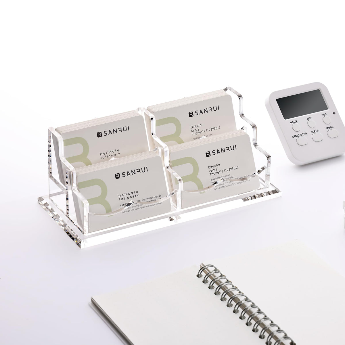 SANRUI Acrylic Business Card Holder for Desk, 2 Tier 4 Slot Horizontal