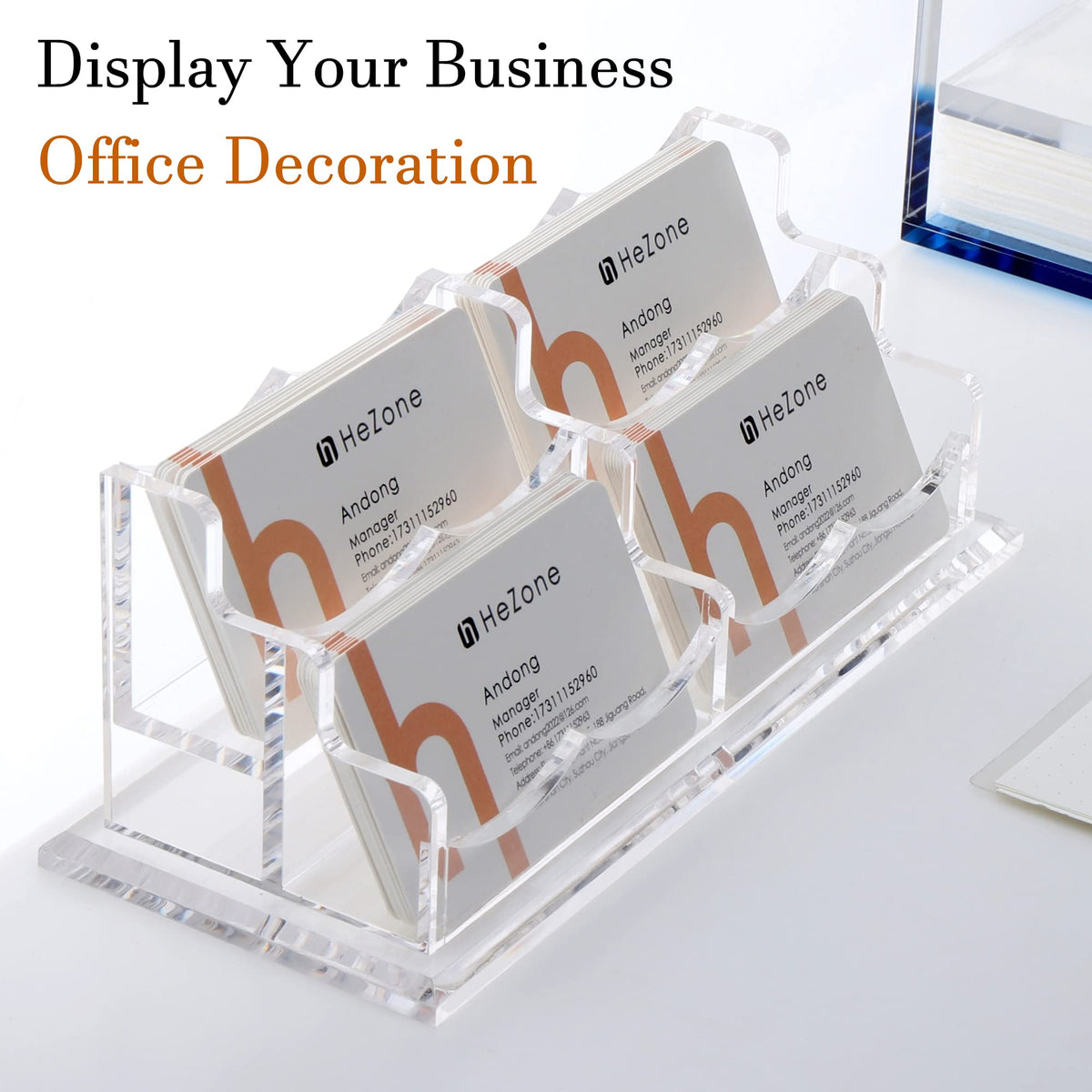 HeZone Business Card Holder Display for Desk, Cards Organizer Case for Women and Men 4 Slot 2 Tier