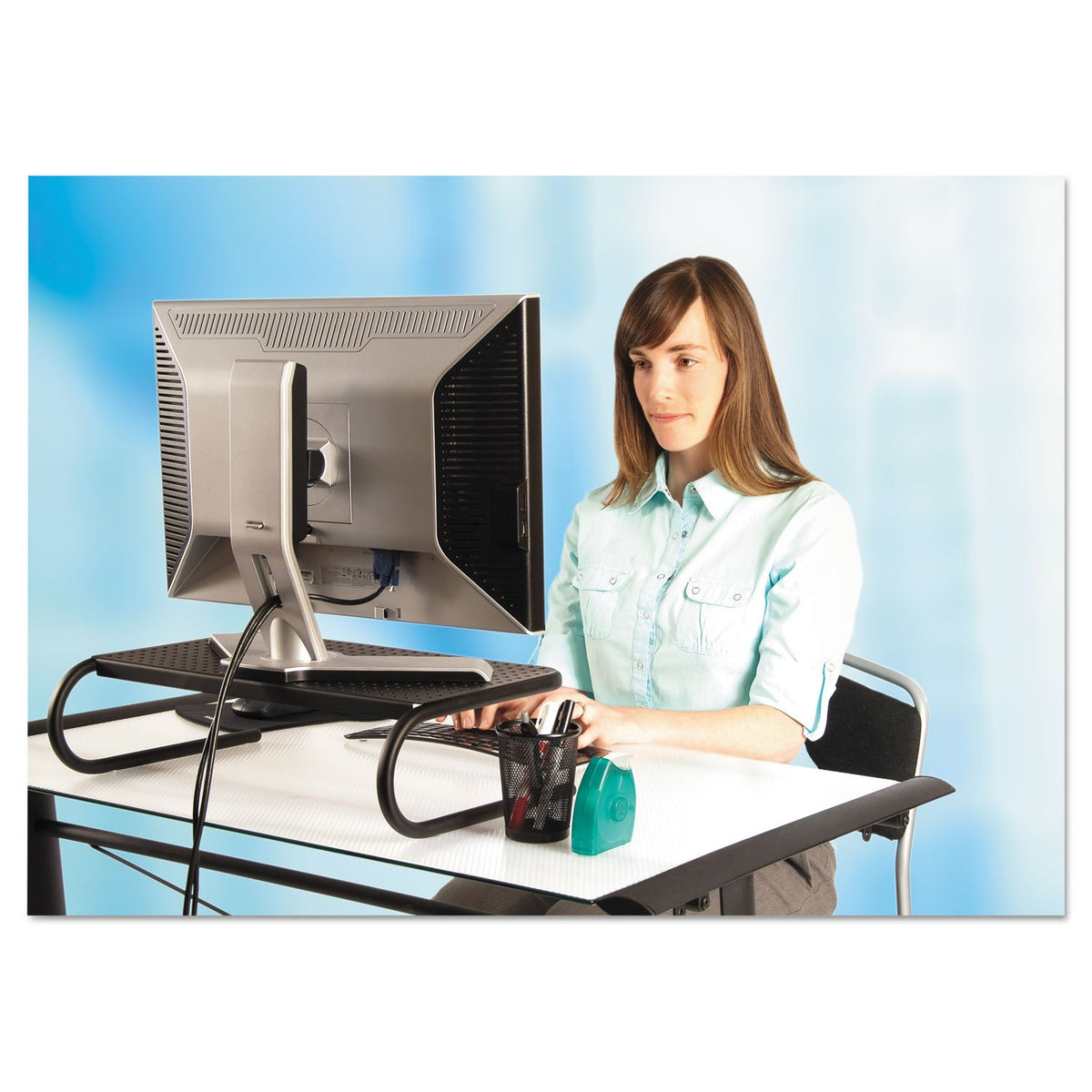 Allsop Large Metal Art Monitor Stand, 18-Inch Wide Platform Holds 50 lbs with Keyboard Storage