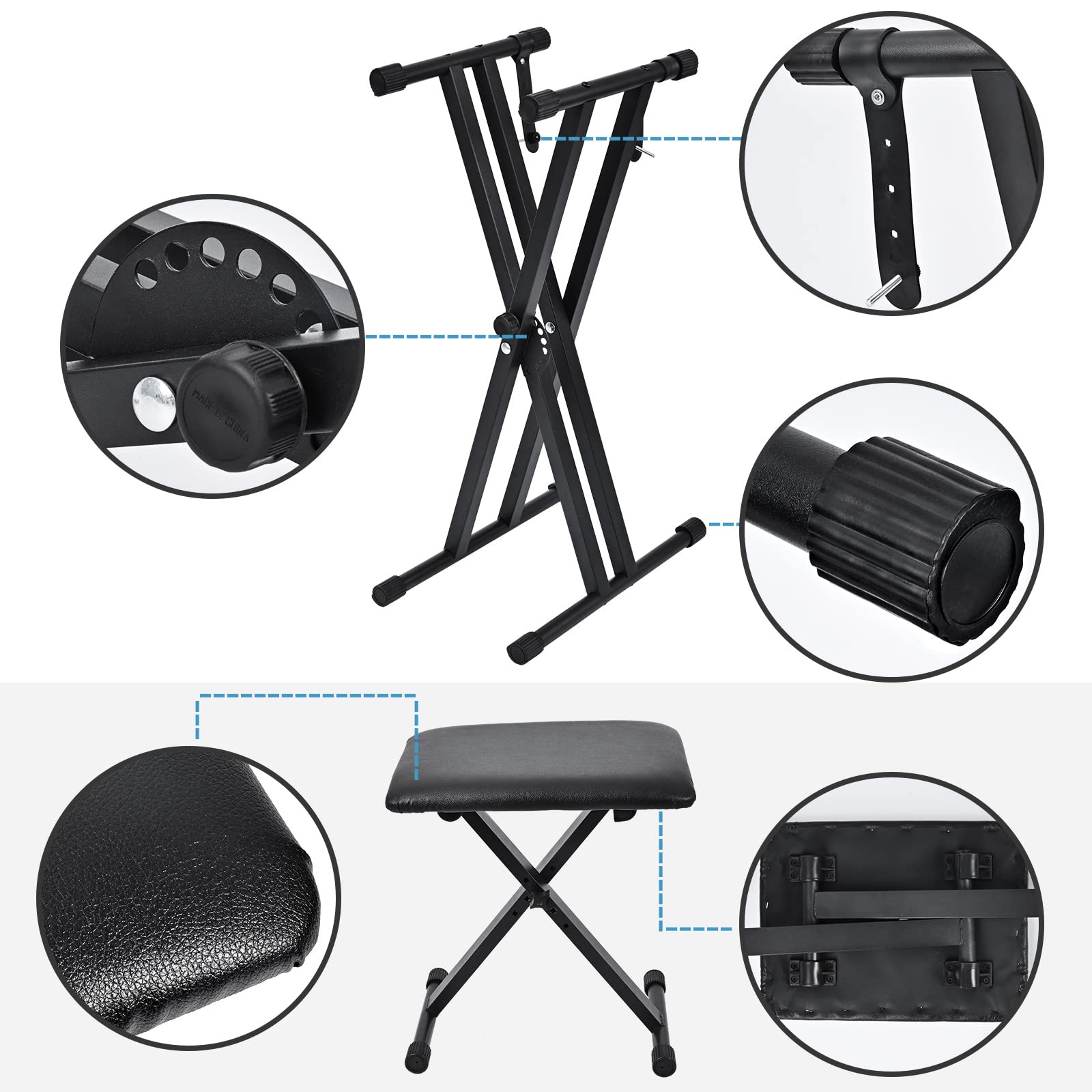 Tipatyard Keyboard Stand & Bench Set, Upgrade Heavy Duty Double-X Keyboard Stand, Adjustable &