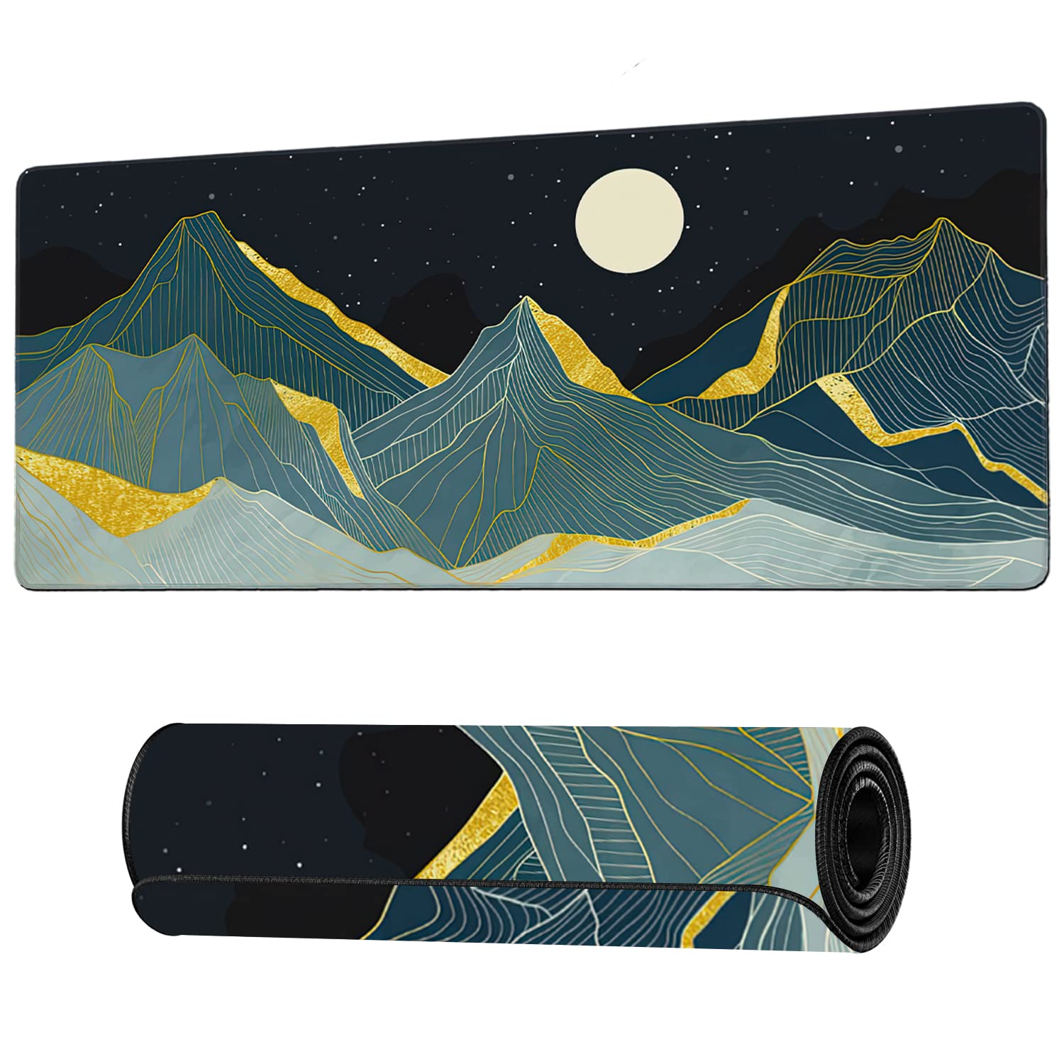 Golden Line Art Mountain at Night Large Mouse Pad Extended Gaming Mouse Pad Waterproof Desk Mat