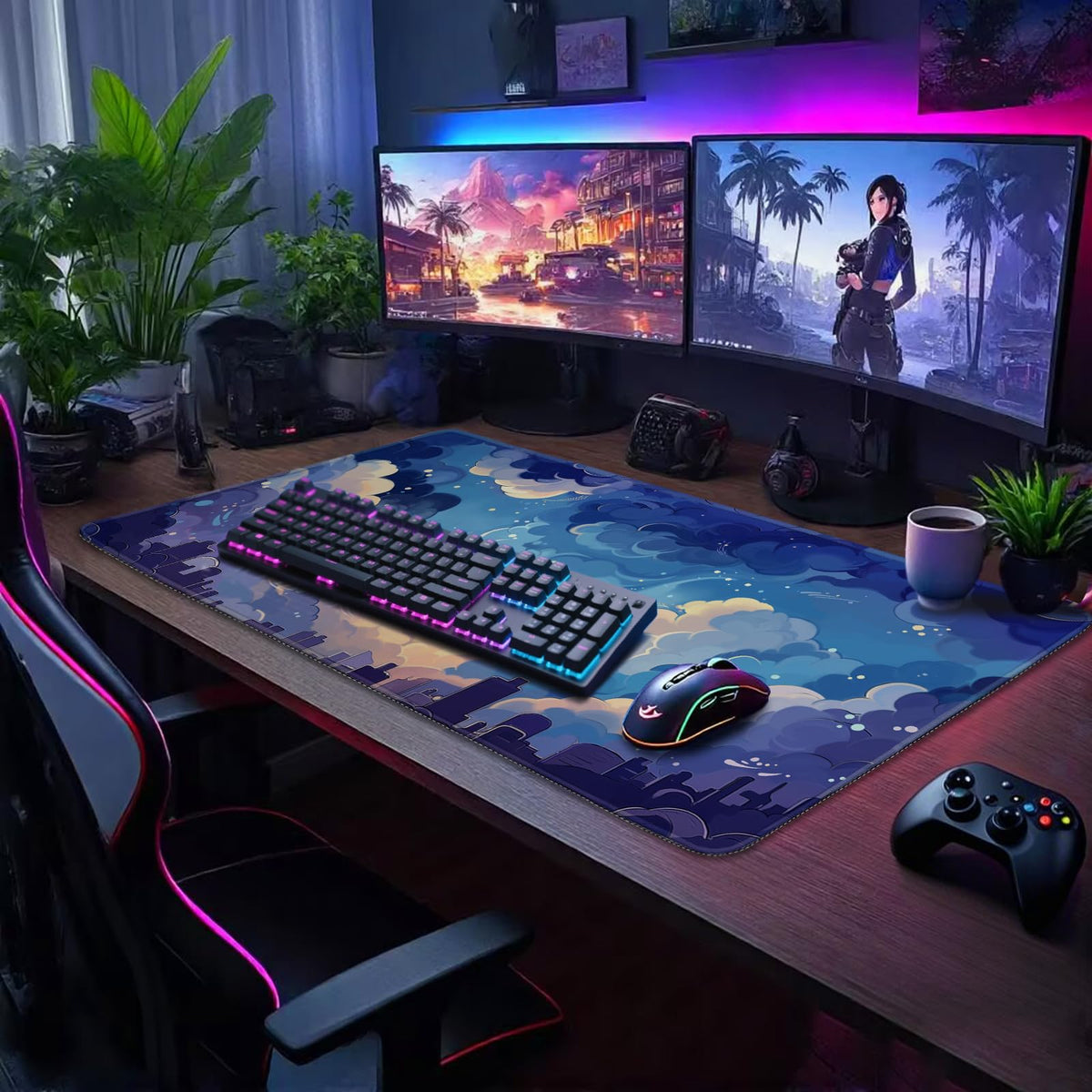 Mcapirivo Blue Nebula Aesthetic Large Gaming Mouse Pad Desk Mat 31.5"x15.7"