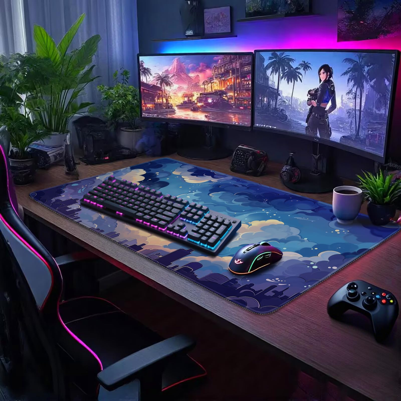 Mcapirivo Blue Nebula Aesthetic Large Gaming Mouse Pad Desk Mat 31.5"x15.7"
