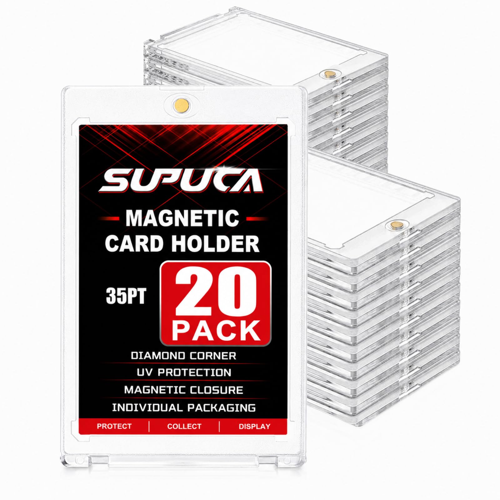 Supuca Magnetic Card Holder 20 Pack, 35PT One Touch Card Holder
