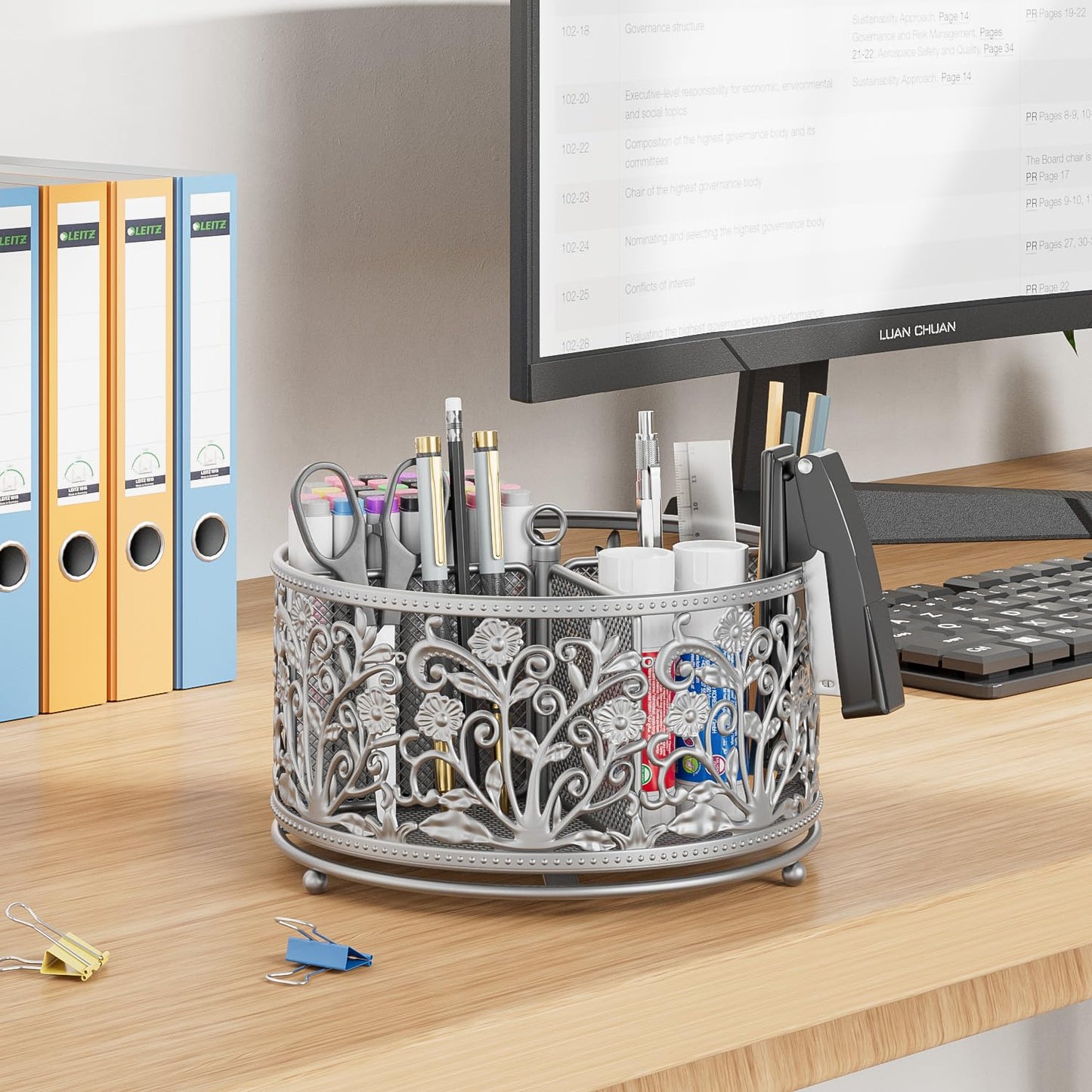 EKNITEY Pencil Pen Holder For Desk - 360° Rotating Pencil Cup Organizer