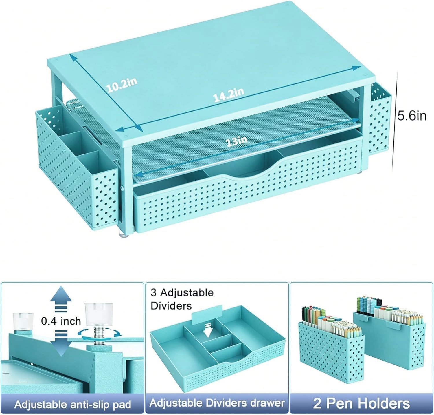 Spacrea Desk Organizers and Accessories, Printer Stand with Storage, Blue