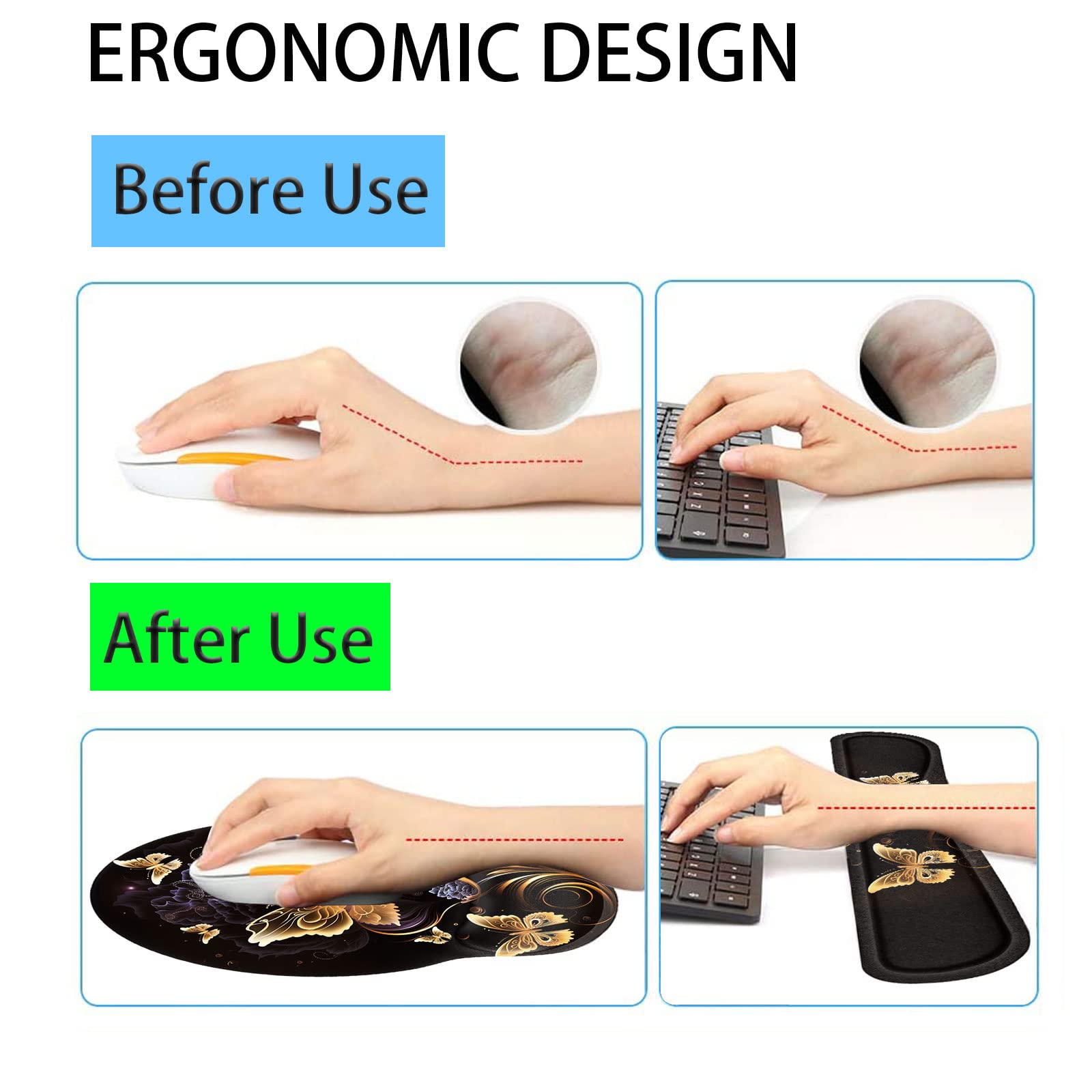 Keyboard Wrist Rest and Mouse Pad Wrist Support Set with Coffee Coaster, Non-Slip PU Base for