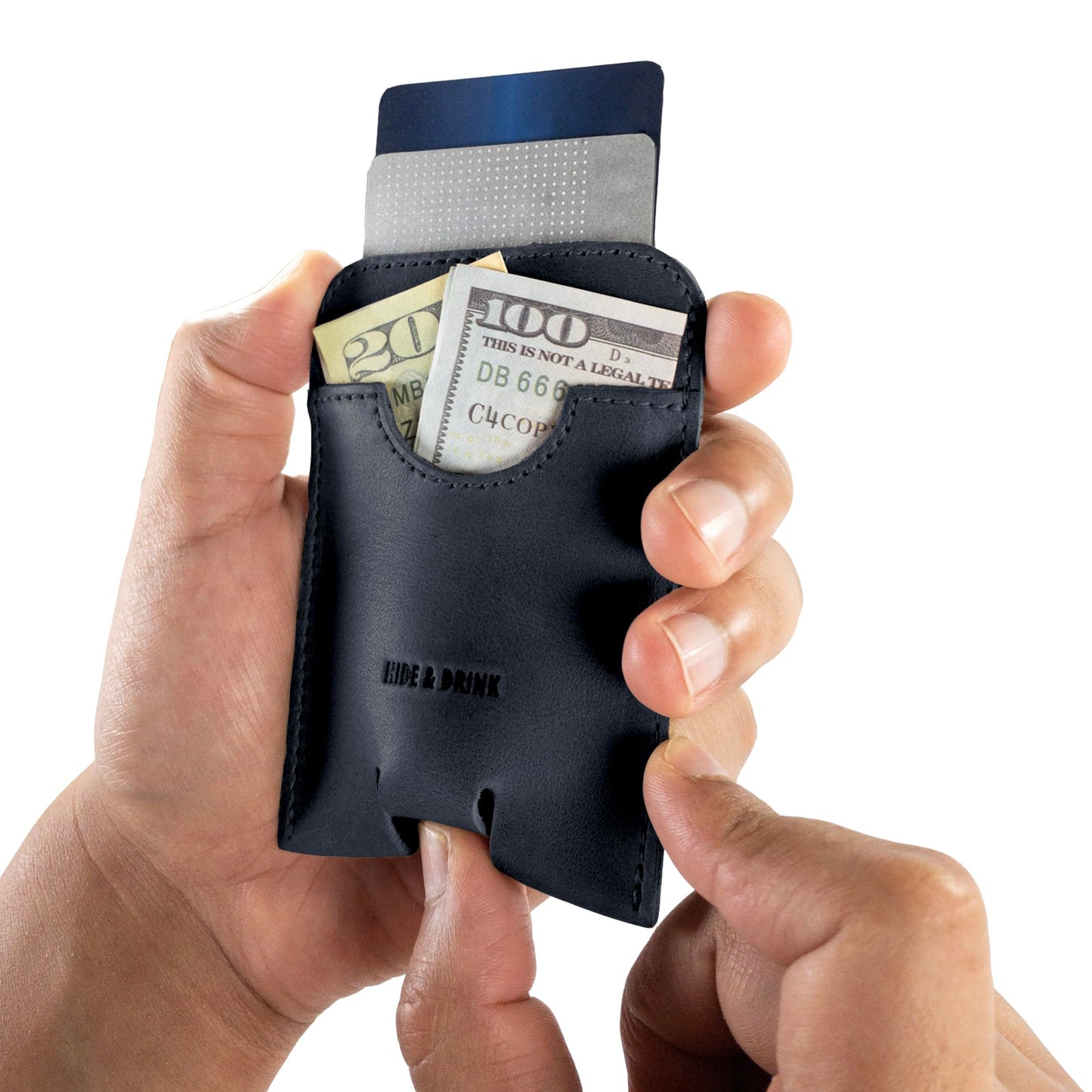 Hide & Drink, Business Push Card Holder, Minimalist Cash Organizer Handmade from Full Grain Leather