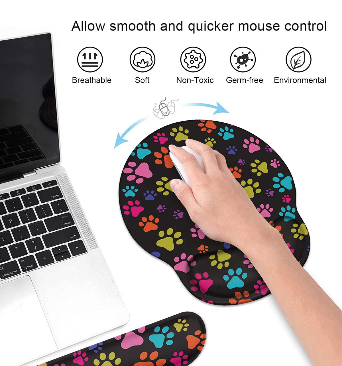Keyboard Wrist Rest and Mouse Pad Wrist Rest Support Set with Coasters, Non-Slip PU Base for Gaming