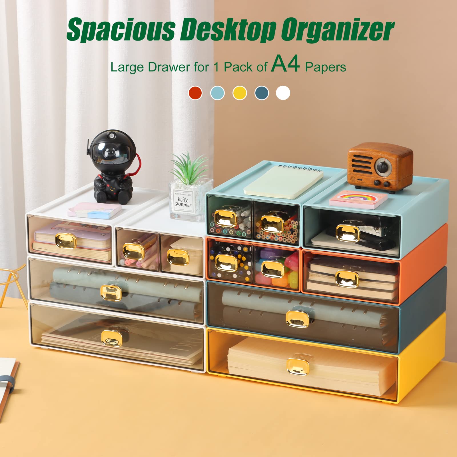 OSteed Desktop Storage Drawers, Stackable Countertop Organizer with Drawers