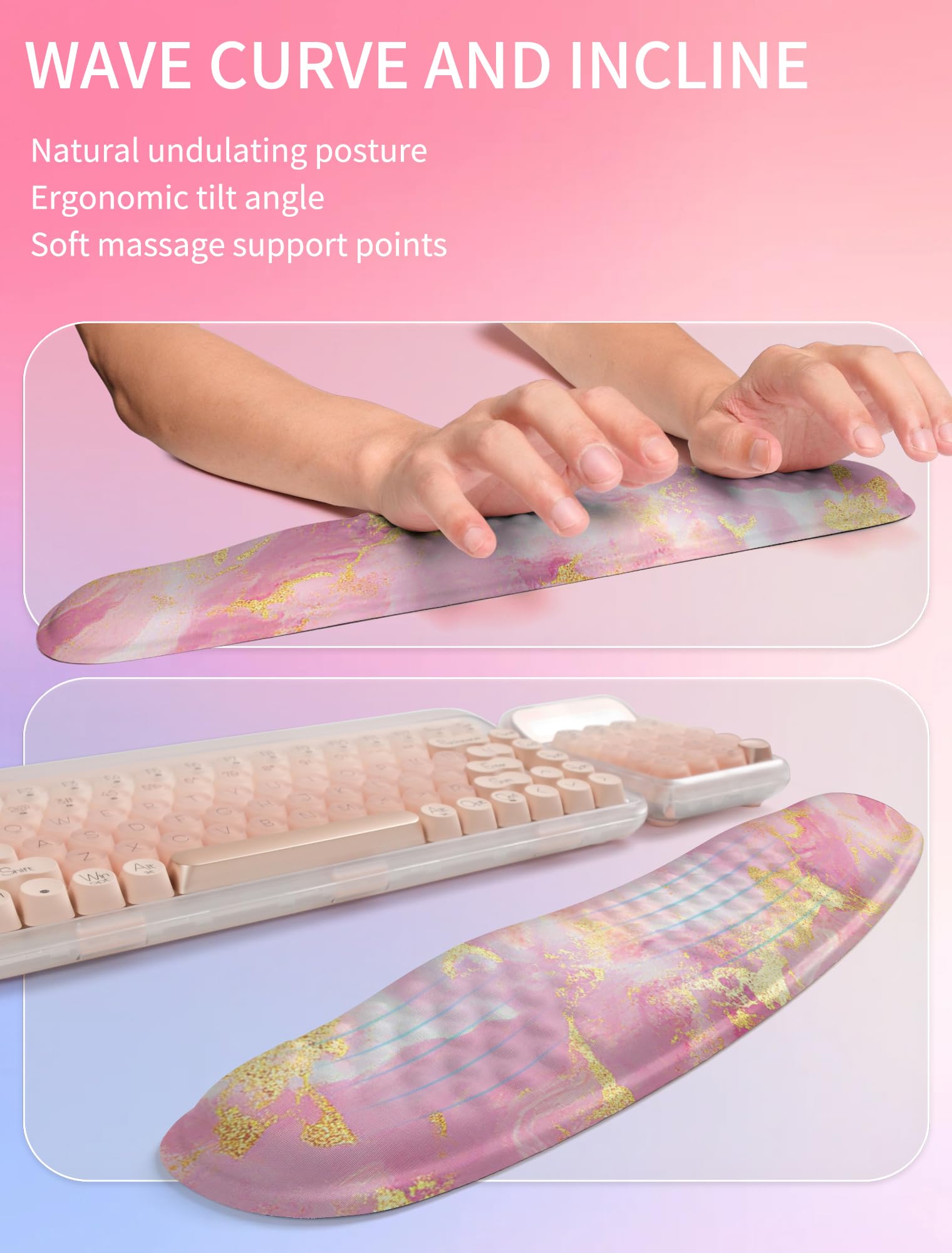 Hokafenle 2in1 Combination, Wave Keyboard Wrist Rest and Ergonomic Curvature Mouse Pad Wrist