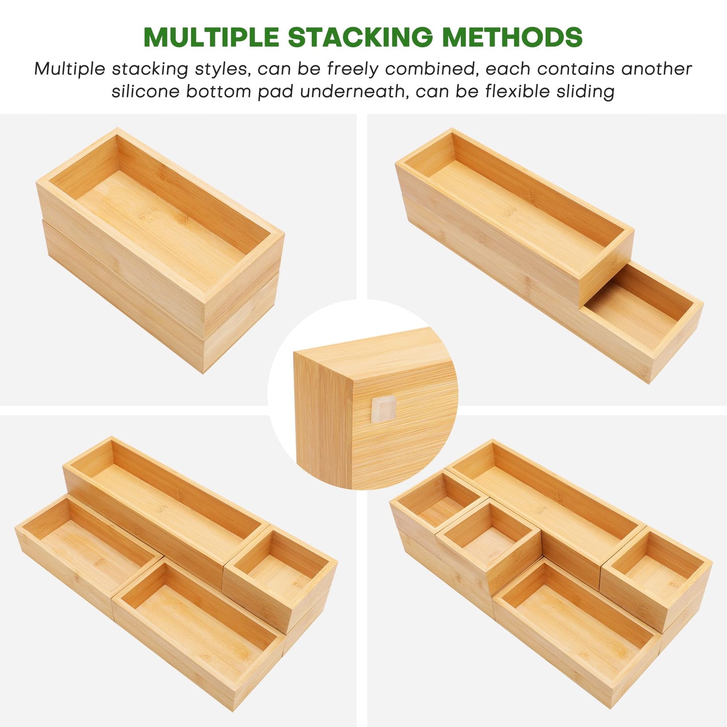MapleGrace Bamboo Drawer Organizer Set, 9 PCS Wood Storage Organizers