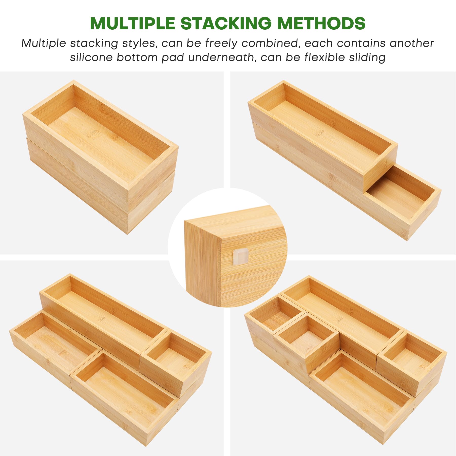 MapleGrace Bamboo Drawer Organizer Set, 9 PCS Wood Storage Organizers