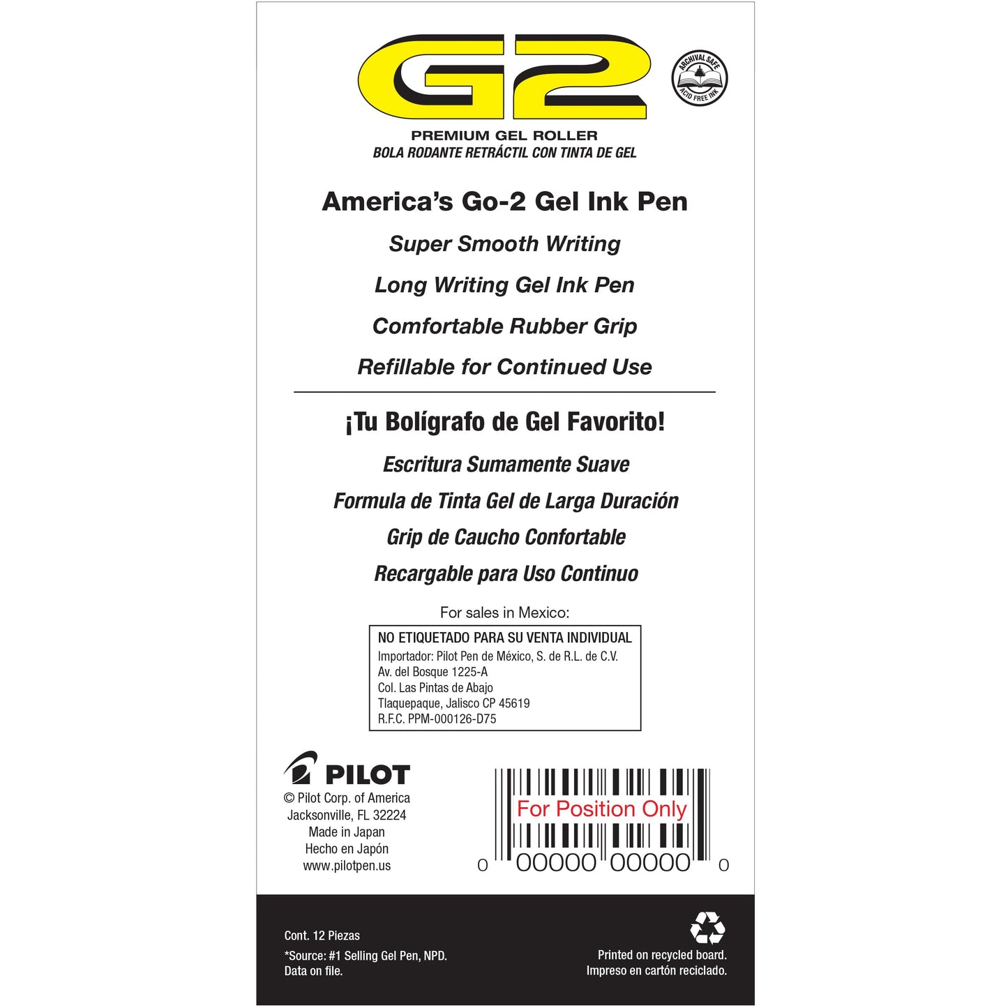 PILOT G2 Premium Gel Pens, Bold Point 1.0mm, Navy Ink, 12-Pack