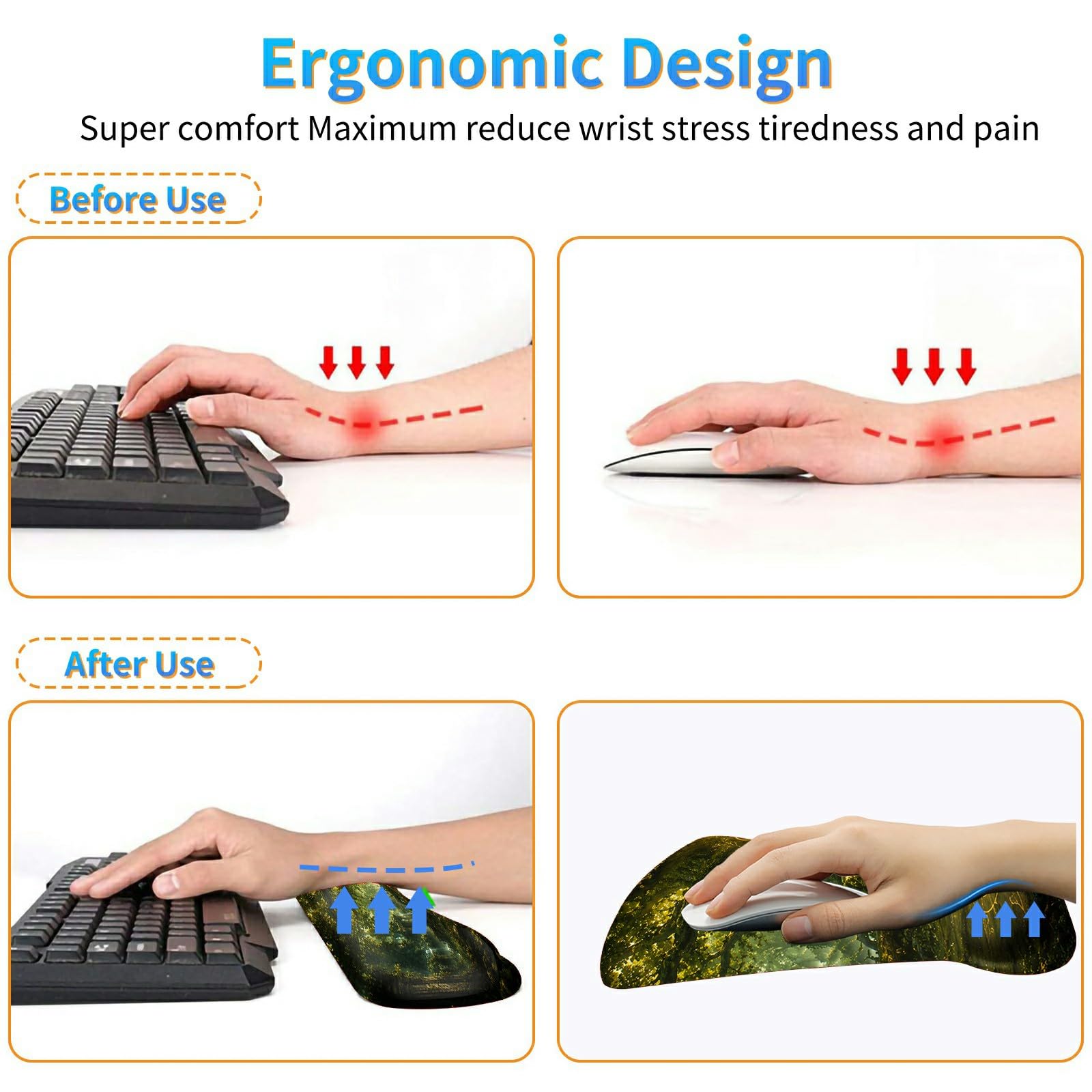 3-in-1 Ergonomic Memory Foam Keyboard Wrist Rest Pad Set, Forest Trees