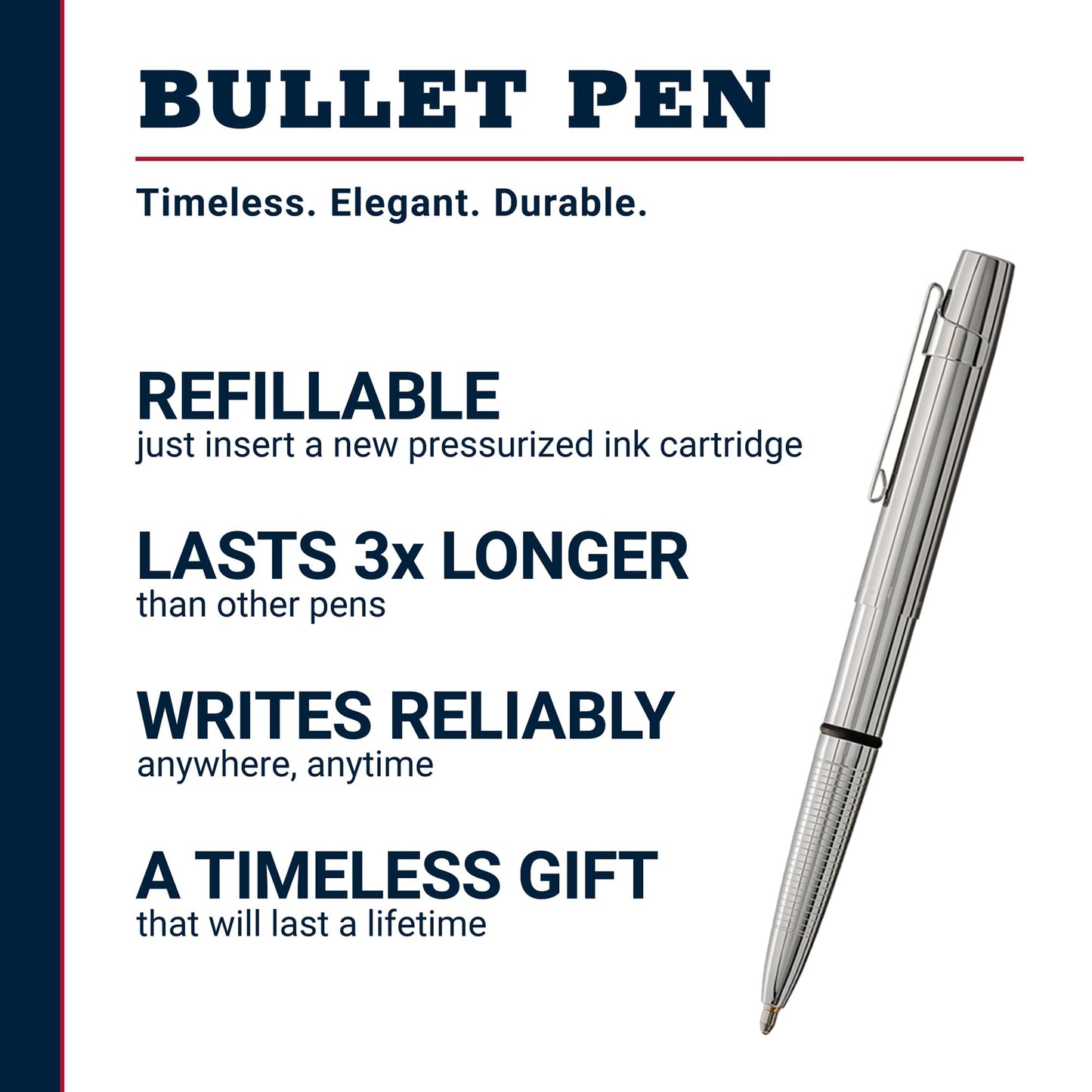 Fisher Space Pen Chrome X-Mark Flat Cap Bullet Pen, Compact Size, Black Ink