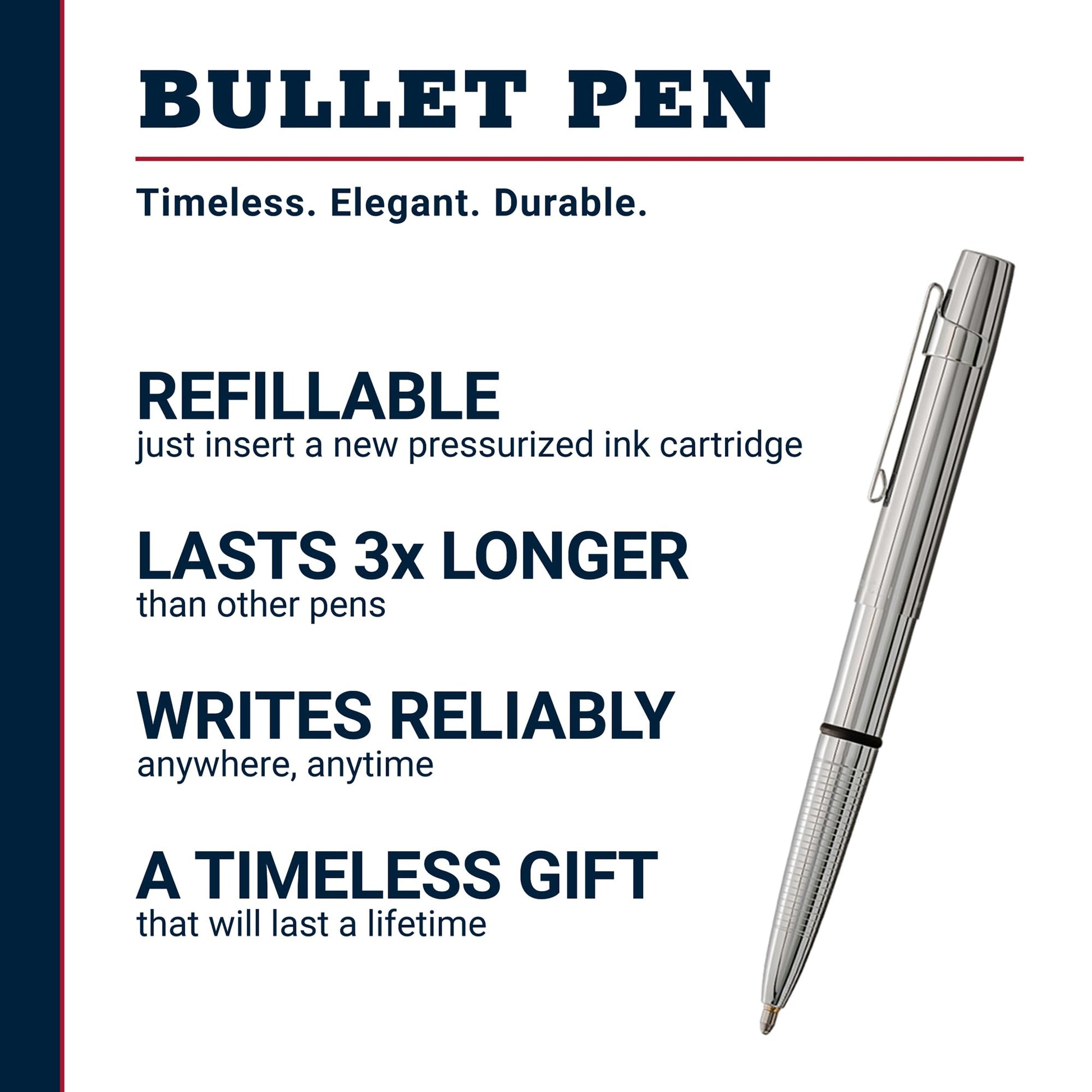 Fisher Space Pen Chrome X-Mark Flat Cap Bullet Pen, Compact Size, Black Ink