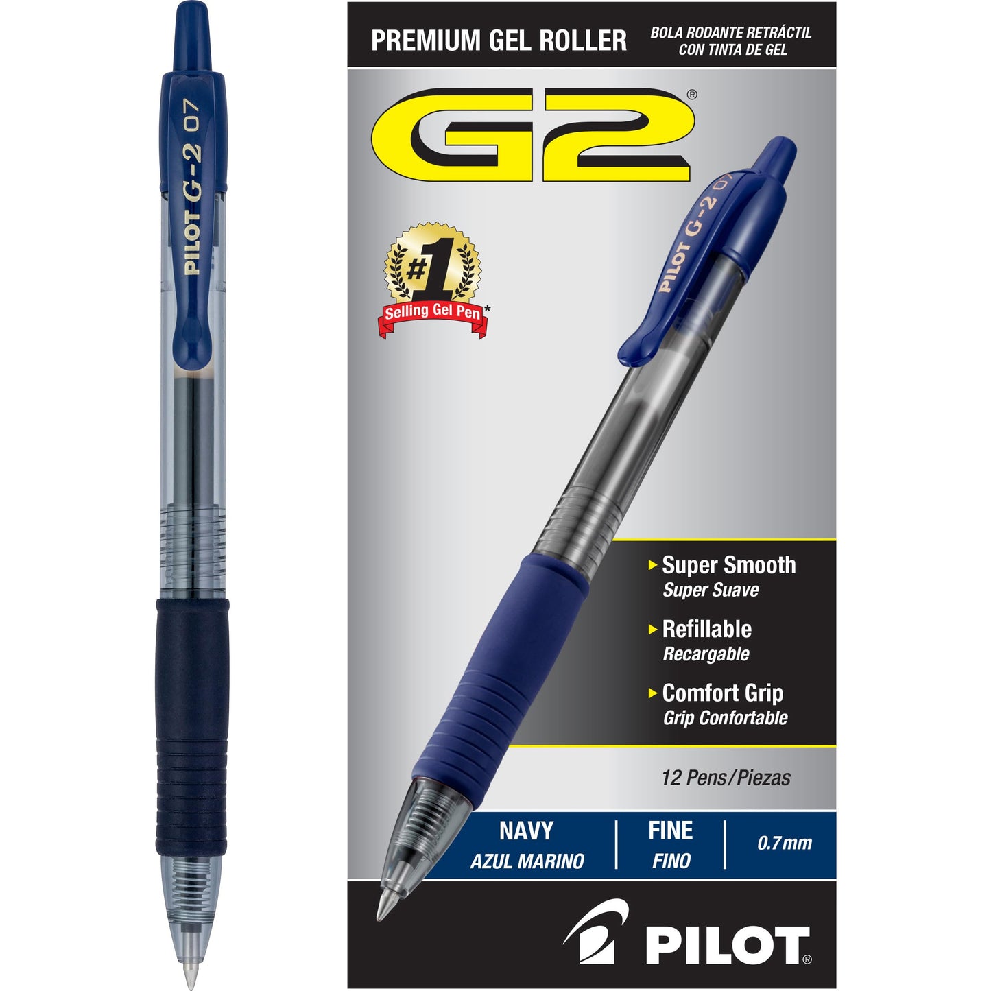 PILOT G2 Premium Gel Roller Pens, Fine Point 0.7 mm, Pack of 12