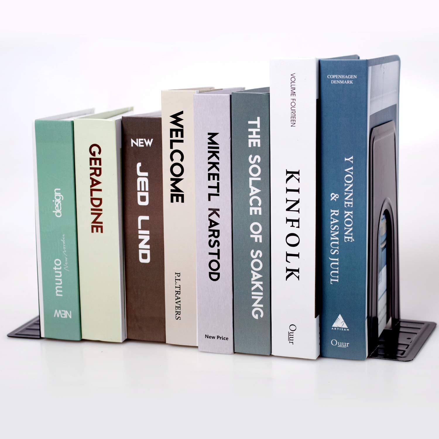 KINJOEK 4 Pairs/8 PCS Heavy Duty Bookends, 8.3x6.5x5.1 Inch Anti Slip Metal Book Ends for Books