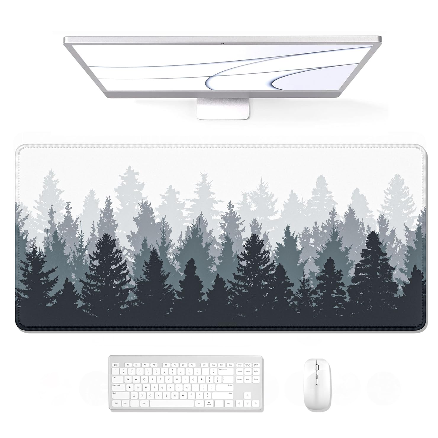 Auhoahsil Large Gaming Mouse Pad, XXL 35.4 x 15.7 in Desk Mat, Conifer Tree