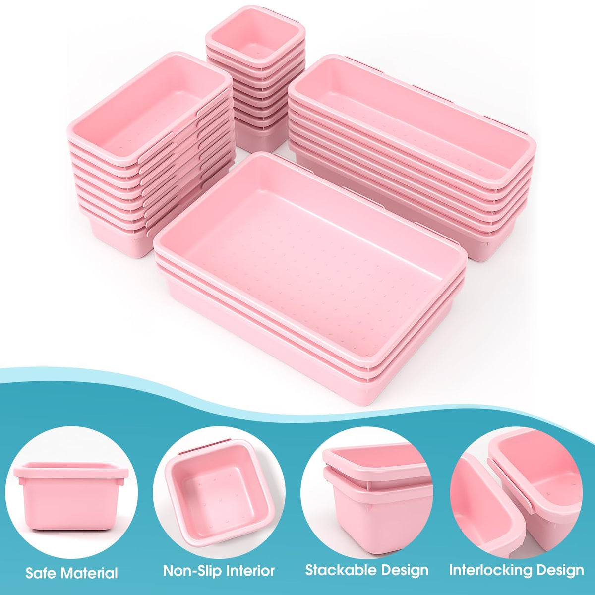 25 PCS Drawer Organizer Set, 4 Size Makeup Drawer Divider Organizer With Non-Slip Pads