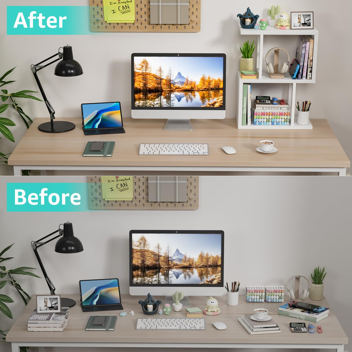 IGERI Small Desktop Bookshelf for Top of Desk Shelf - Mini White Table Bookcase 3-Tier Shelves