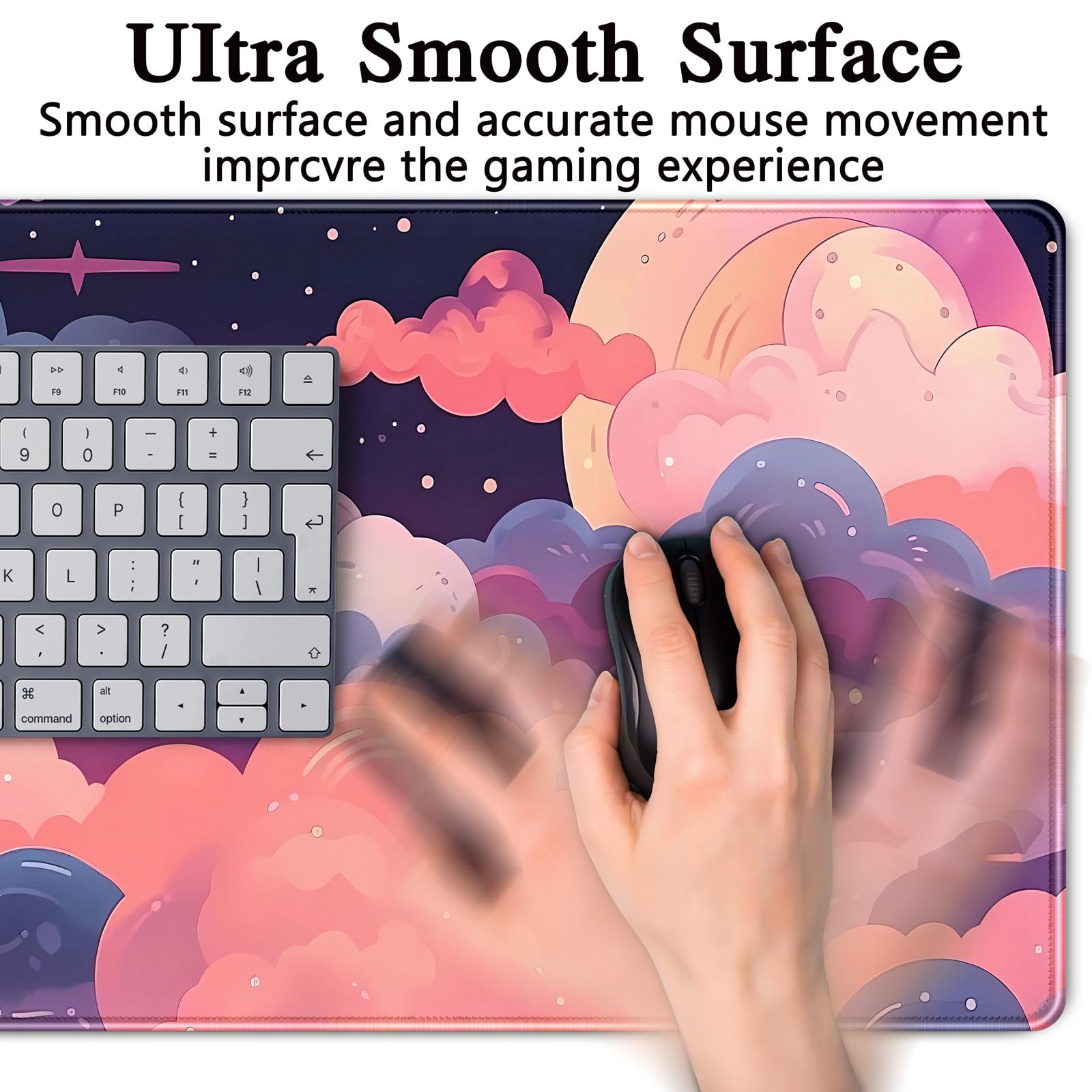Cute Desk Mat Kawaii Pink Purple Desk Pad Keyboard Mouse Pad Large